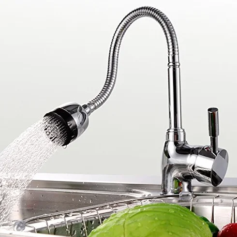 Bateria z mieszaczem Mosiężne krany kuchenne Sprężynowa wyciągana bateria z mieszaczem 360 ° Obrotowa bateria do płukania Prysznic Wylewka Luksusowy chromowany kran z wkładem ceramicznym i 2 wylewkami