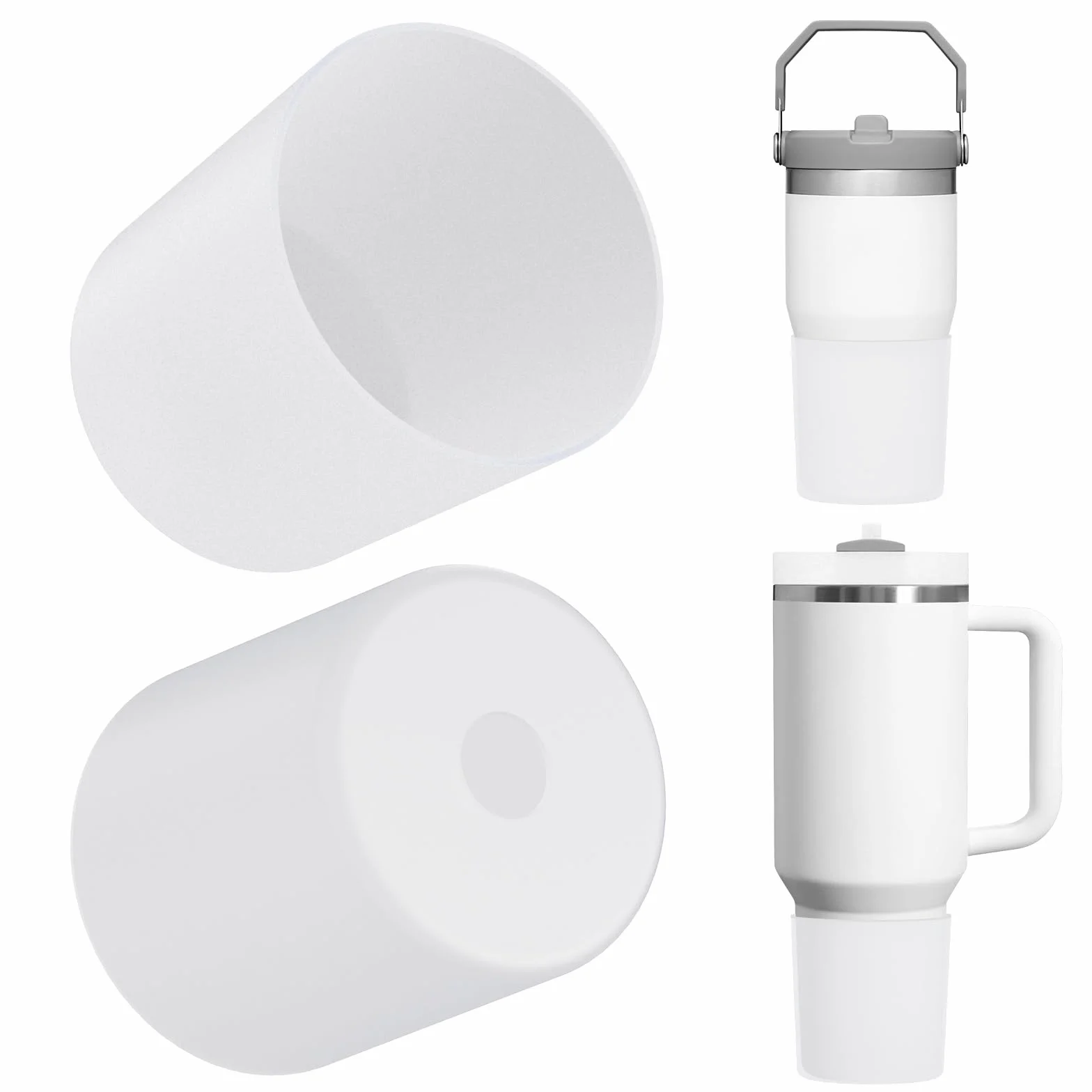 Ochraniacz na bidon Linkidea, kompatybilny z bidonami Stanley Quencher H2.0 20oz/30oz/40oz, IceFlow Flip 20oz/30oz, silikonowy ochraniacz dna bidonu, ochraniacz na bidon (biały / 2 sztuki)