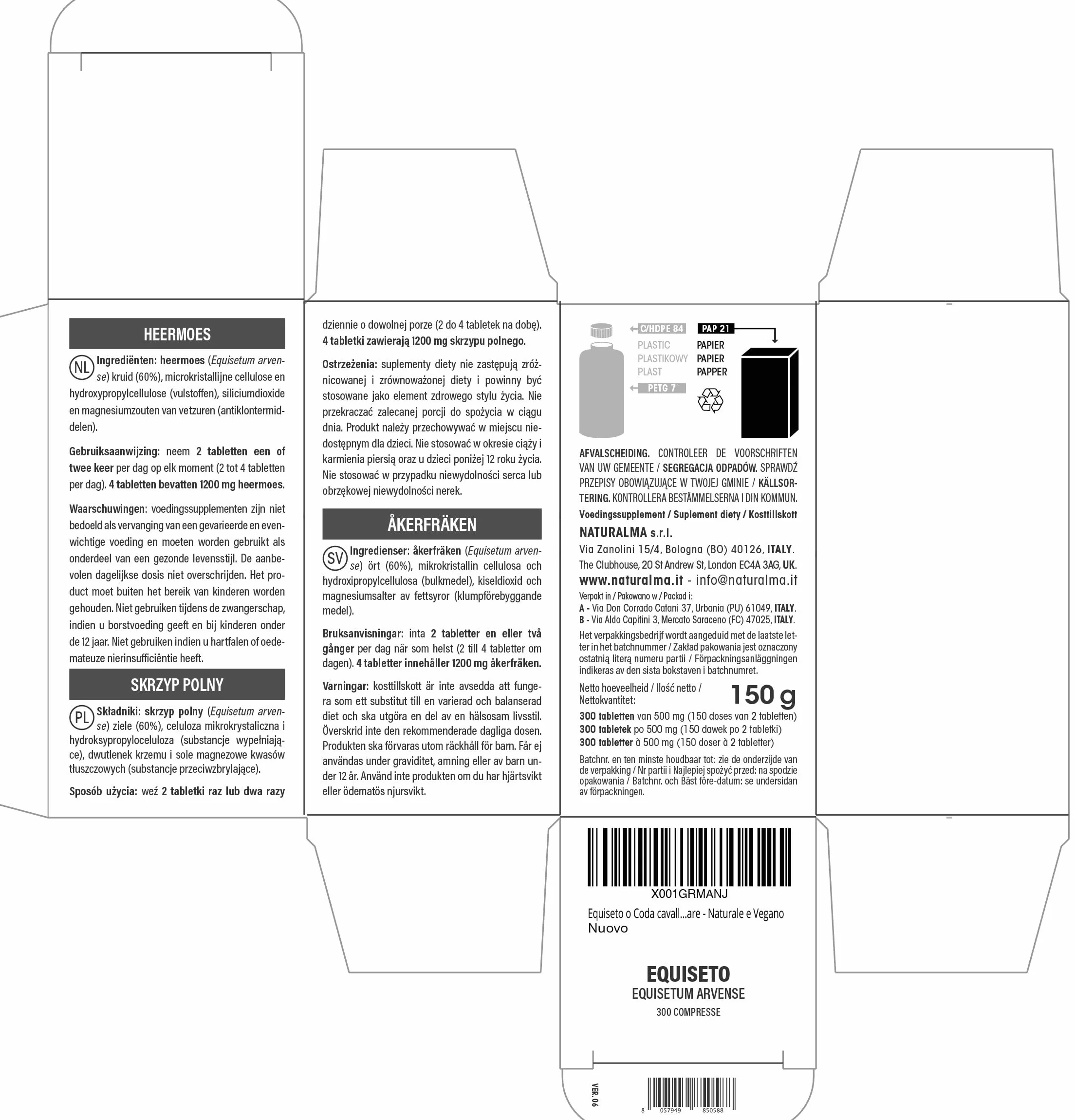 Skrzyp polny Equisetum arvense ziele Naturalma 300 tabletek suplement diety naturalny wegański