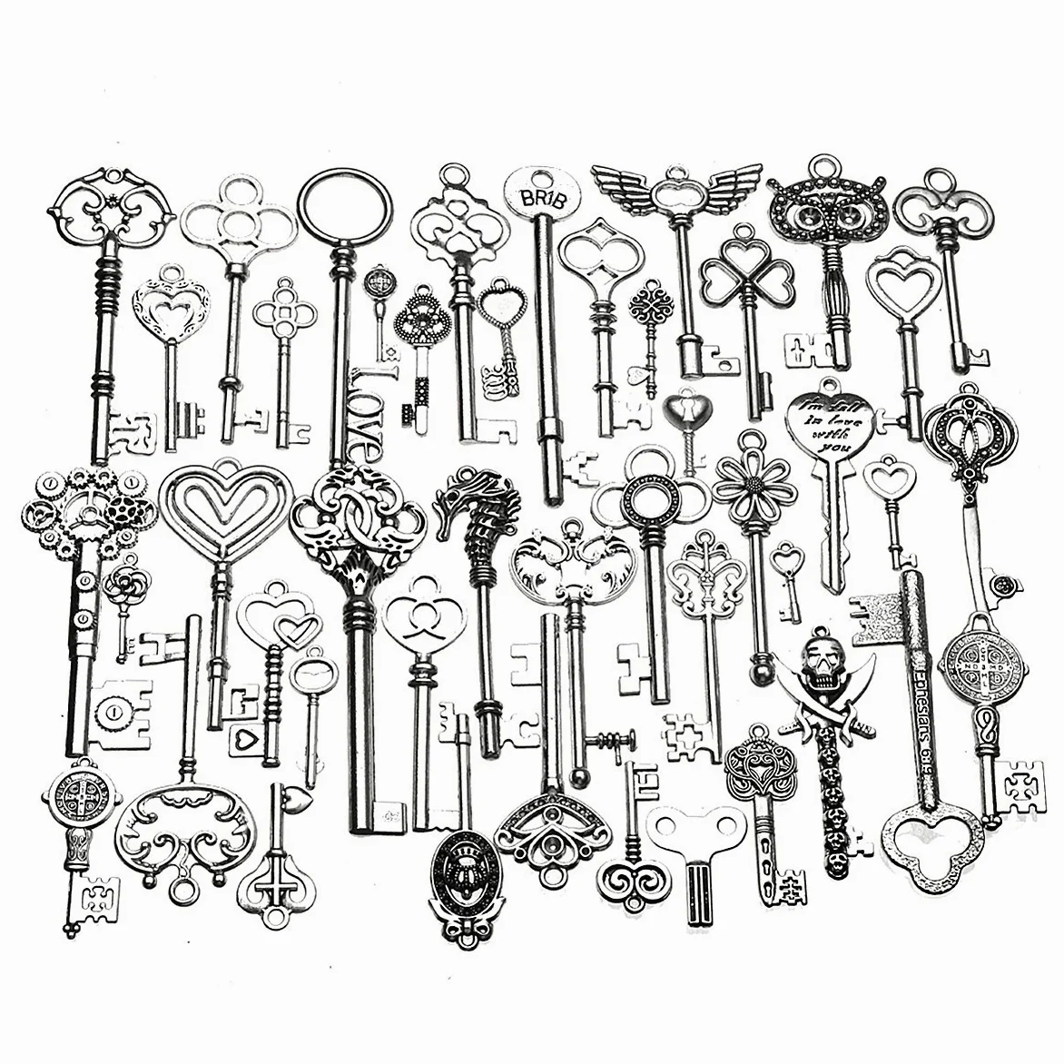 45 szt. vintage ozdobne szkielet klucze partia wisiorek fantazyjne serce DIY rzemiosło