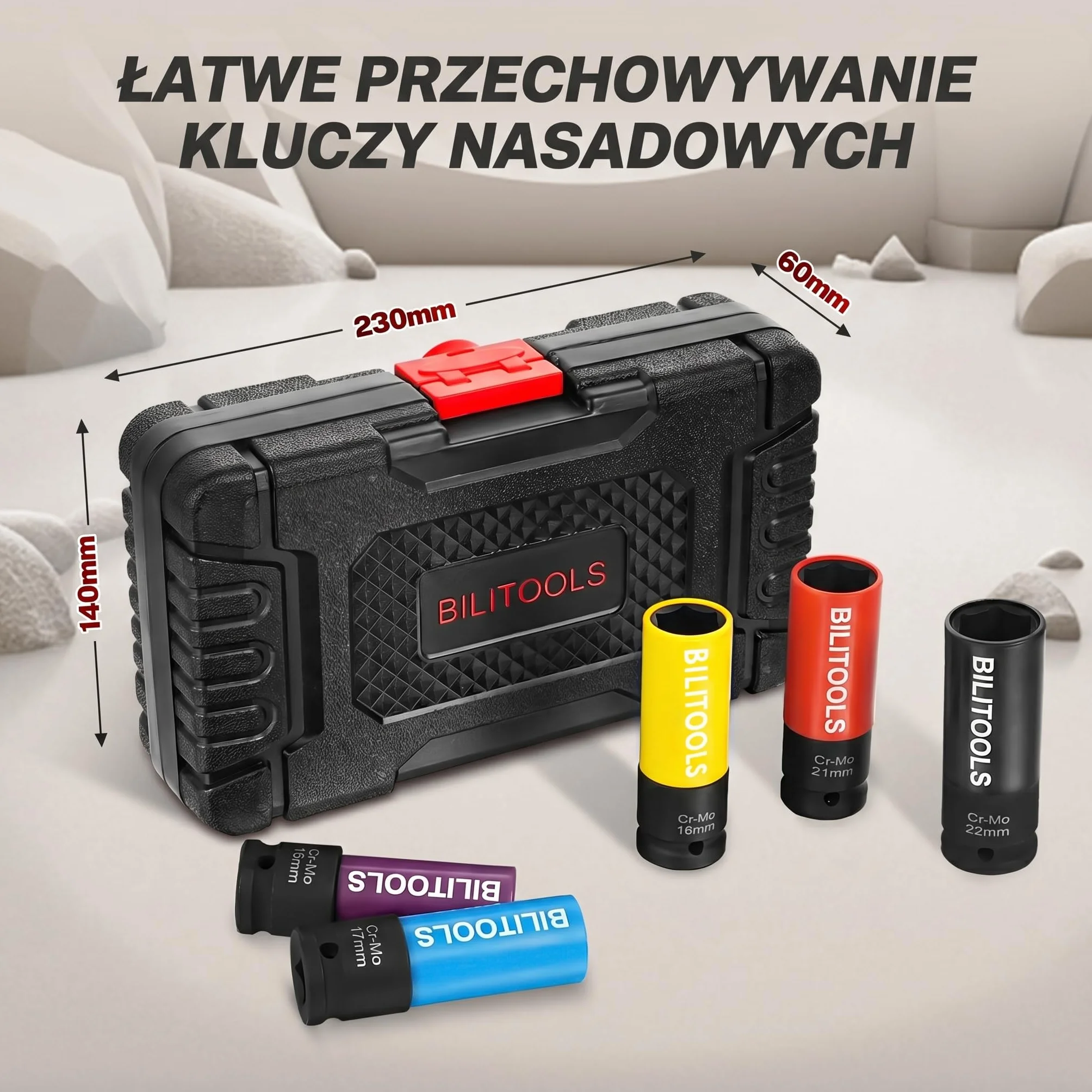 BILITOOLS 1/5.1 cm zestaw nasadek nasadowych z nasadką udarową, 15 17 19 21 22 mm niebrudzące się cienkie koło ścienne osłona nakrętki nasadowej