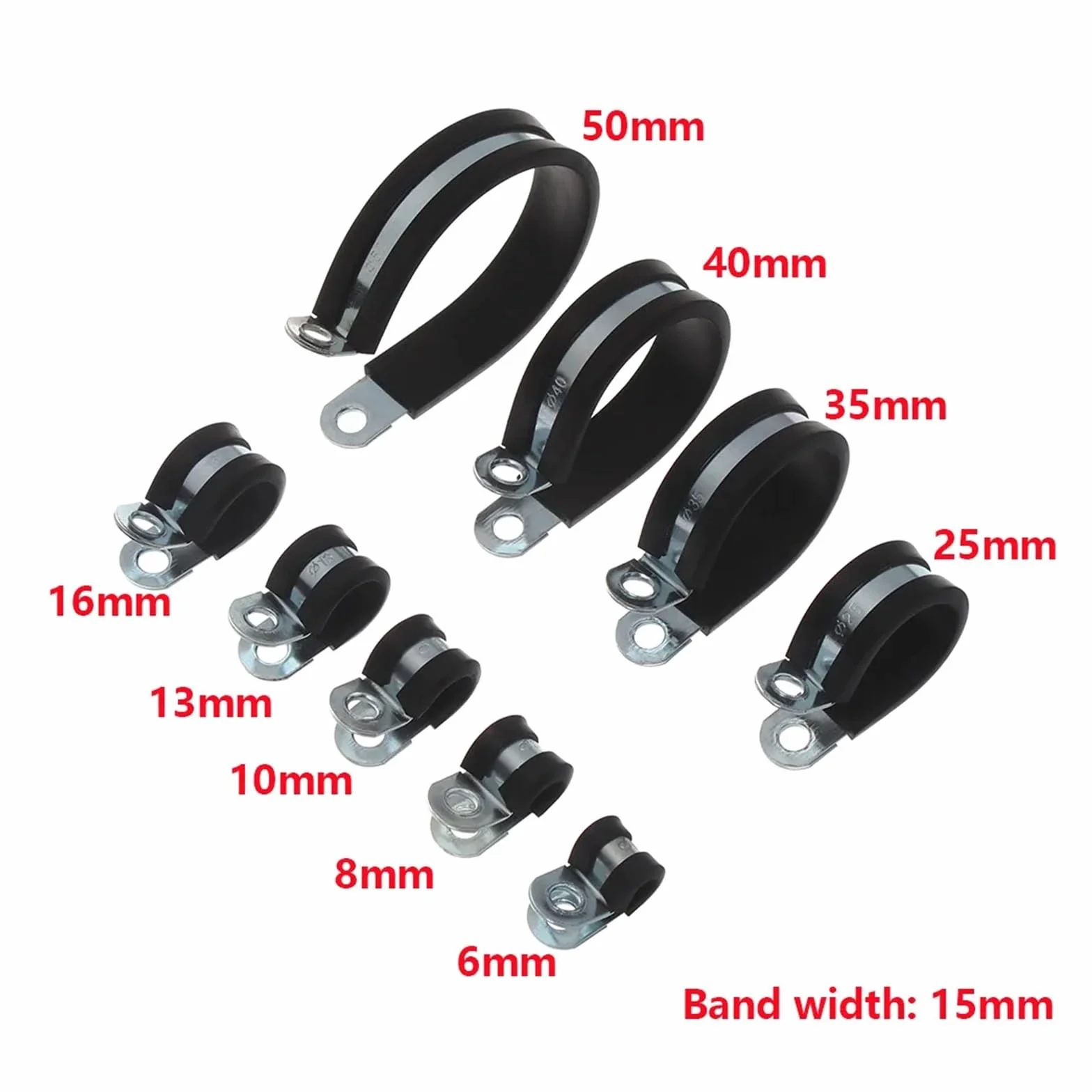 Opaski zaciskowe typu P z gumową wyściółką, 10 szt. Gumowane zaciski P Rura węża okablowania Elementy mocujące do kabli Sprzęt 6-50 mm(40mm)
