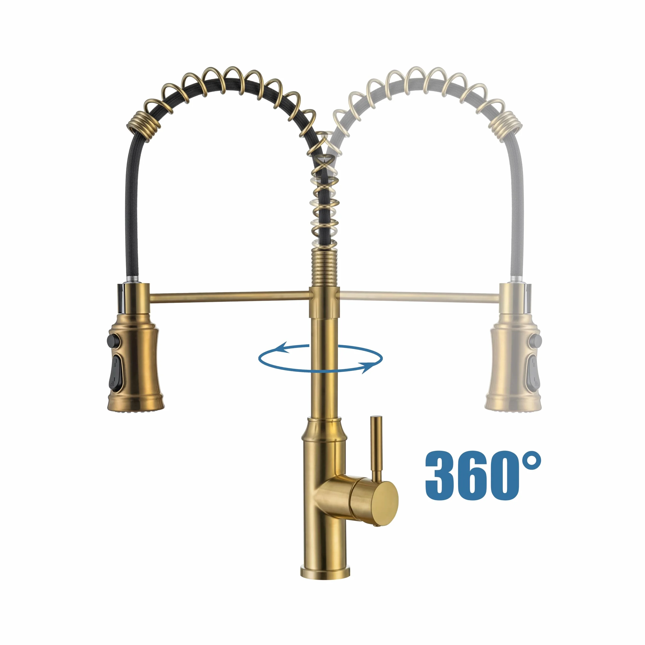 Szczotkowane złoto wyciągana bateria kuchenna z 3 funkcjami 304 stal nierdzewna 360° obrotowy kran mieszający elastyczny wąż nowoczesny design idealny do użytku domowego i komercyjnego