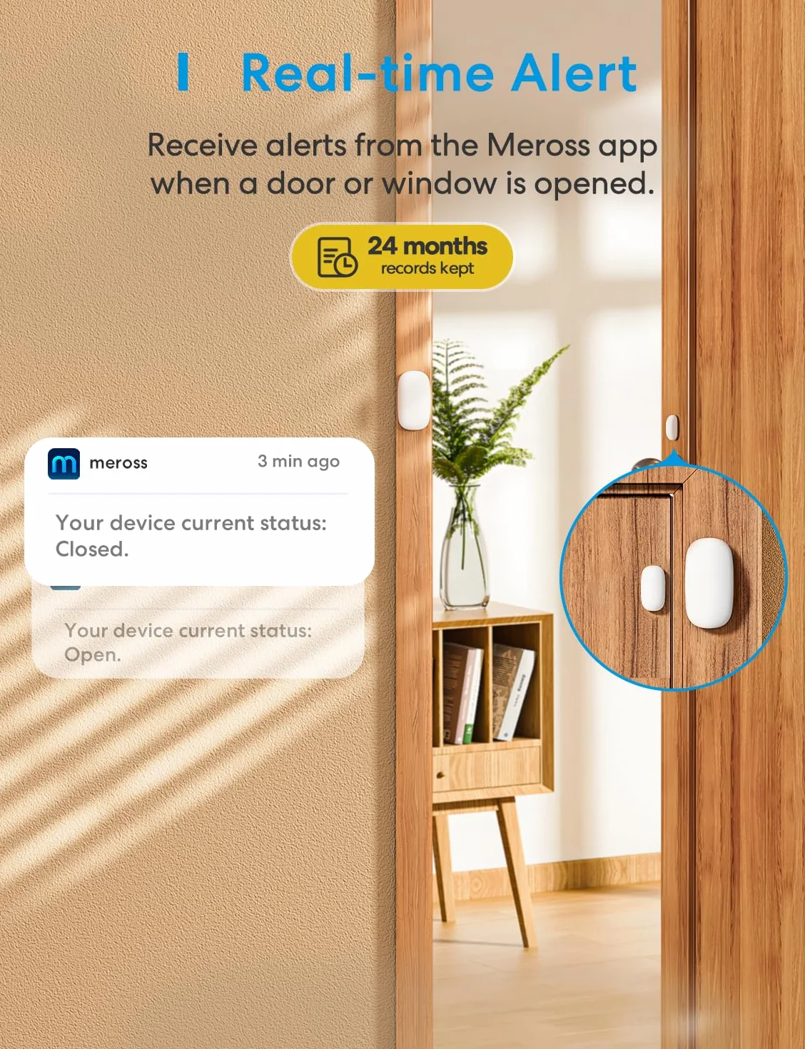 Meross inteligentny Detector do drzwi i okien (z HUB), Mini WiFi czujnik drzwi i okien, kompatybilny z Apple Home, Alexa i Google Home, Alarm antykradzieżowy do automatyki domowej