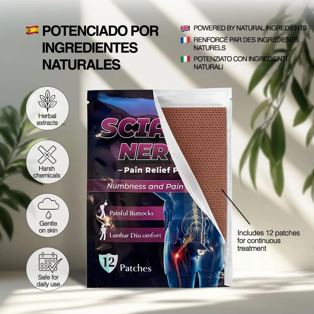 Plaster na rwę kulszową, 60 sztuk, ogrzewanie, ból nerwu kulszowego, odcinka lędźwiowego, pleców i stawów - 24-godzinna naturalna ulga mięśni - oddychająca i elastyczna tkanina - formuła z ekstraktami