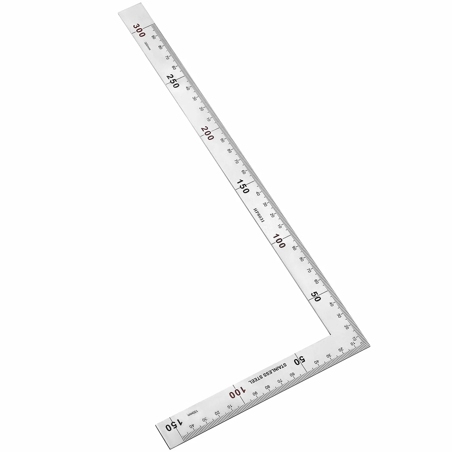 QWORK® Kwadratowa linijka ze stali nierdzewnej w kształcie litery L, 150 x 300 mm, dwustronna linijka kątowa do biura, budownictwa i obróbki drewna
