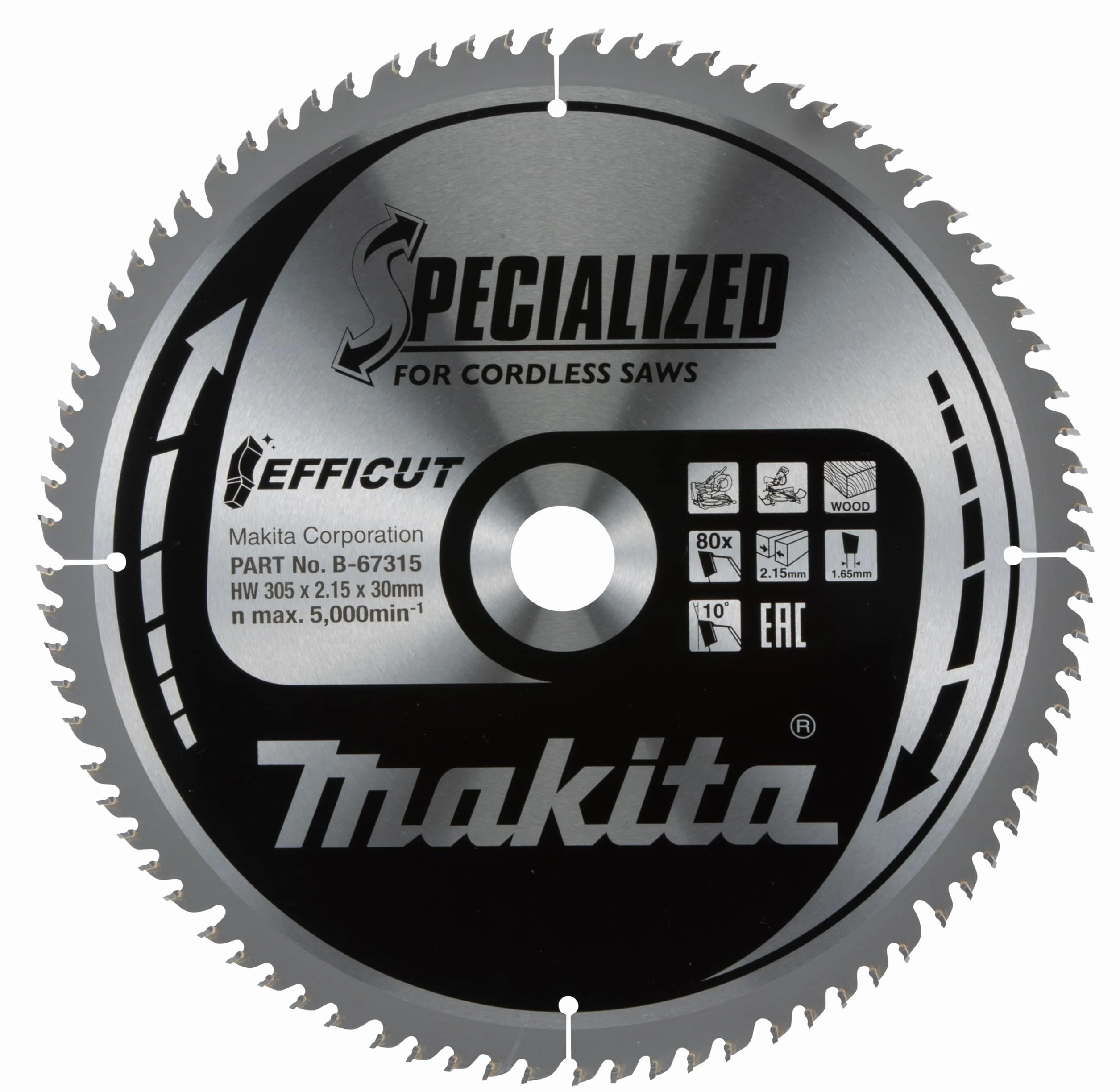 Makita Brzeszczot do drewna Efficut do akumulatorowych pił ukośnych (305 x 2,15 x 30 mm, 80 zębów) B-67315