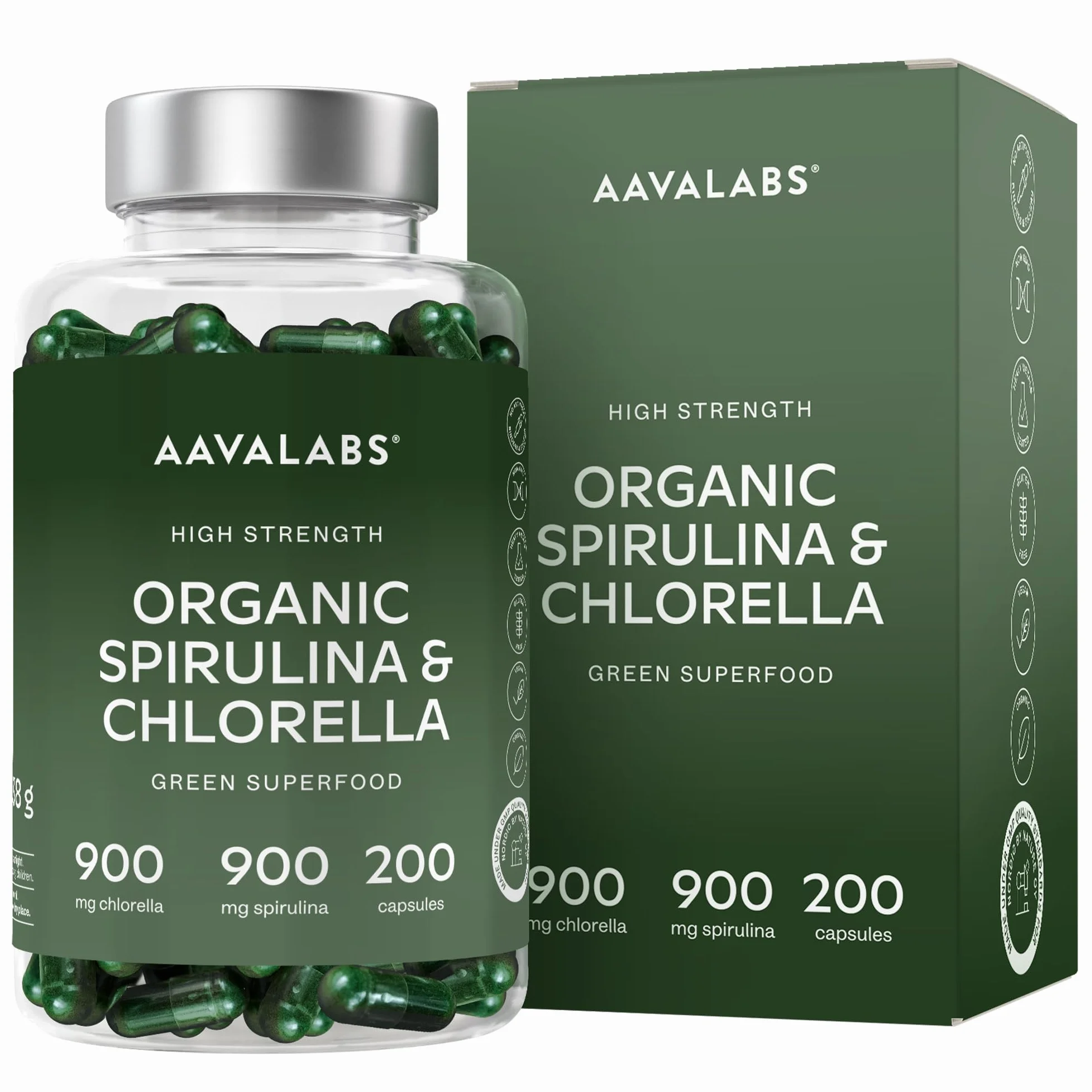 Spirulina i Chlorella 1800 mg Kapsułki - Mieszanka Fitoskładników z Niebieskich Alg - Wegańska Formuła