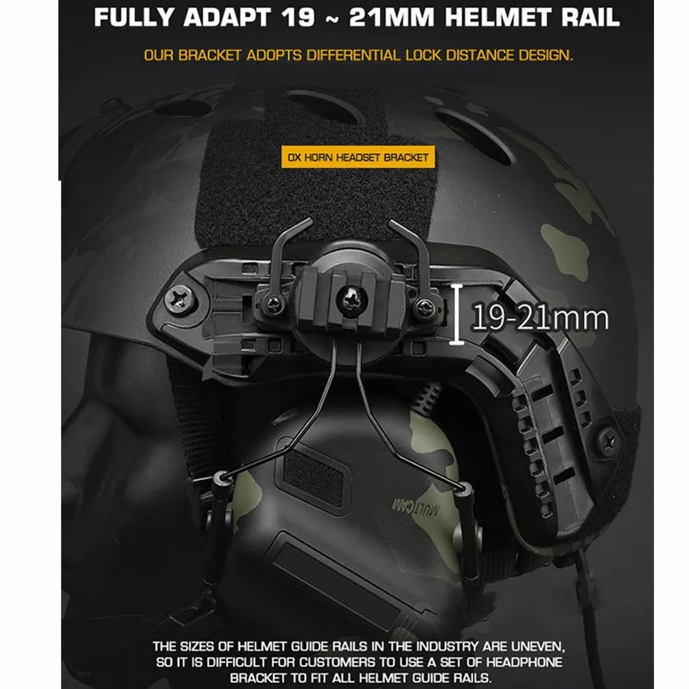 2PCS ARC Rail Suspension Headset Bracket Ear Muff Adapter For Tactical Helmets – Tool-Free Mount On FAST Helmet