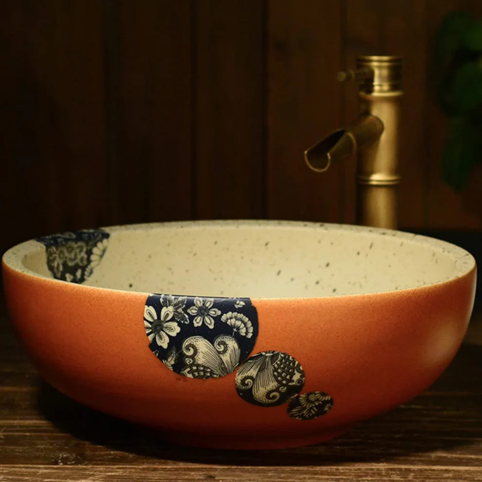 Okrągła Umywalka Artystyczna, Ceramiczna Umywalka Nablatowa W Stylu Vintage, Umywalka Do Łazienki, Umywalka Nablatowa, Solidna I Trwała, 41 X 41 X 15 Cm
