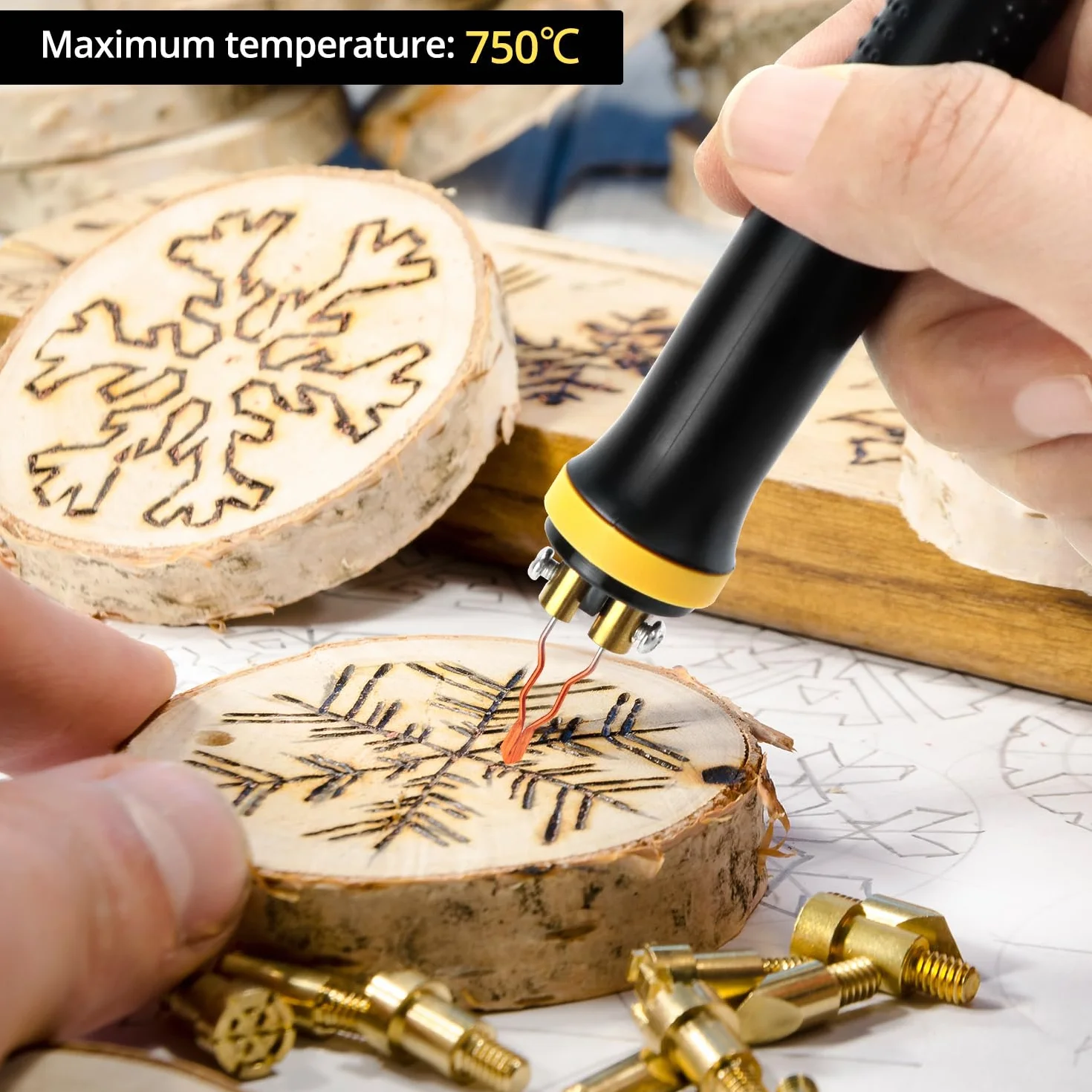 QWORK pirografia 60 W maszyna do pirografii z cyfrowym wyświetlaczem, zestaw palnika do drewna