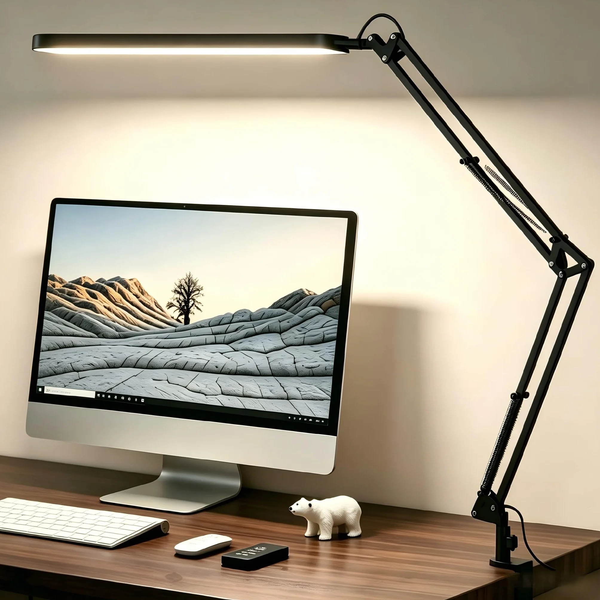Lampa Biurkowa SKYLEO - LED Lampy na Biurko - 5 Trybów Kolorów X 11 Poziomów Jasności - Regulowane Ramię Obrotowe - Timer i Funkcja Pamięci - Lampa Studyjna 12 W - Czarna