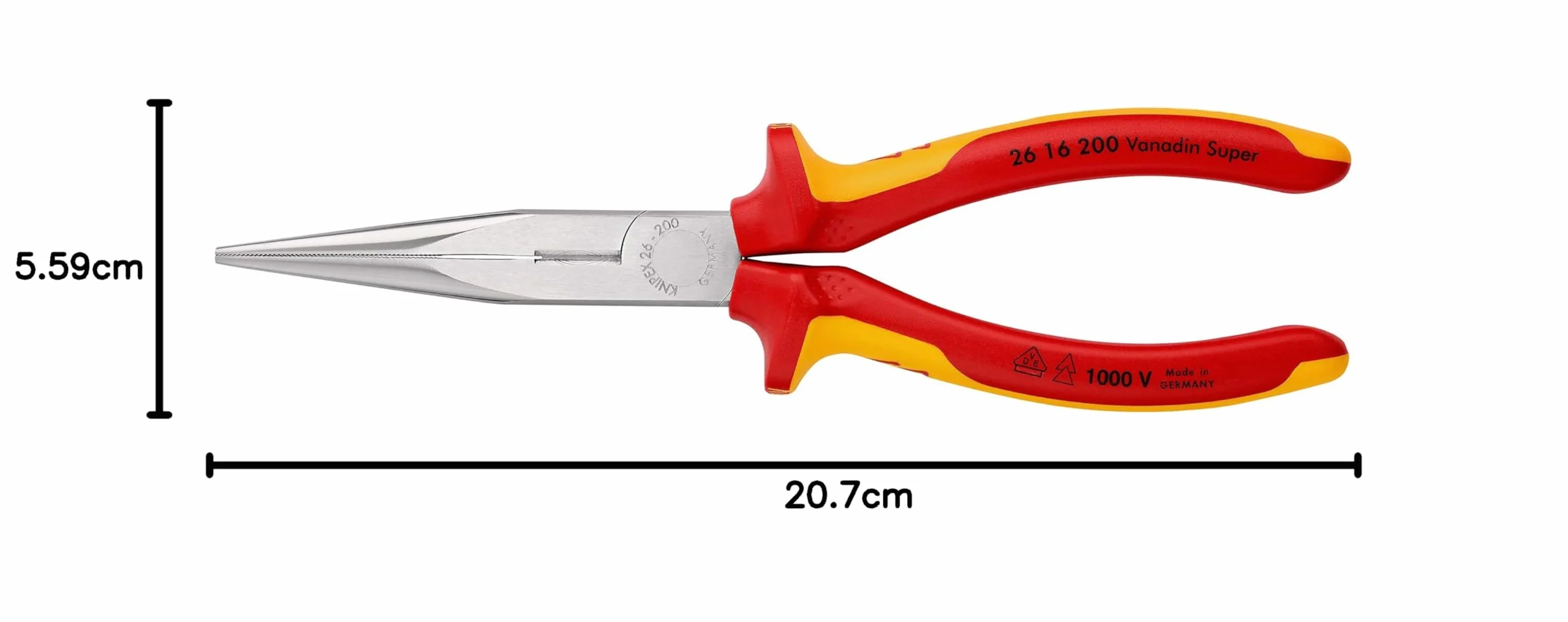 KNIPEX Szczypce tnące półokrągłe (wydłużone typu bociani dziób”) w opakowaniu z zawieszką chromowany z wielokomponentowymi osłonkami, 26 16 200 SB