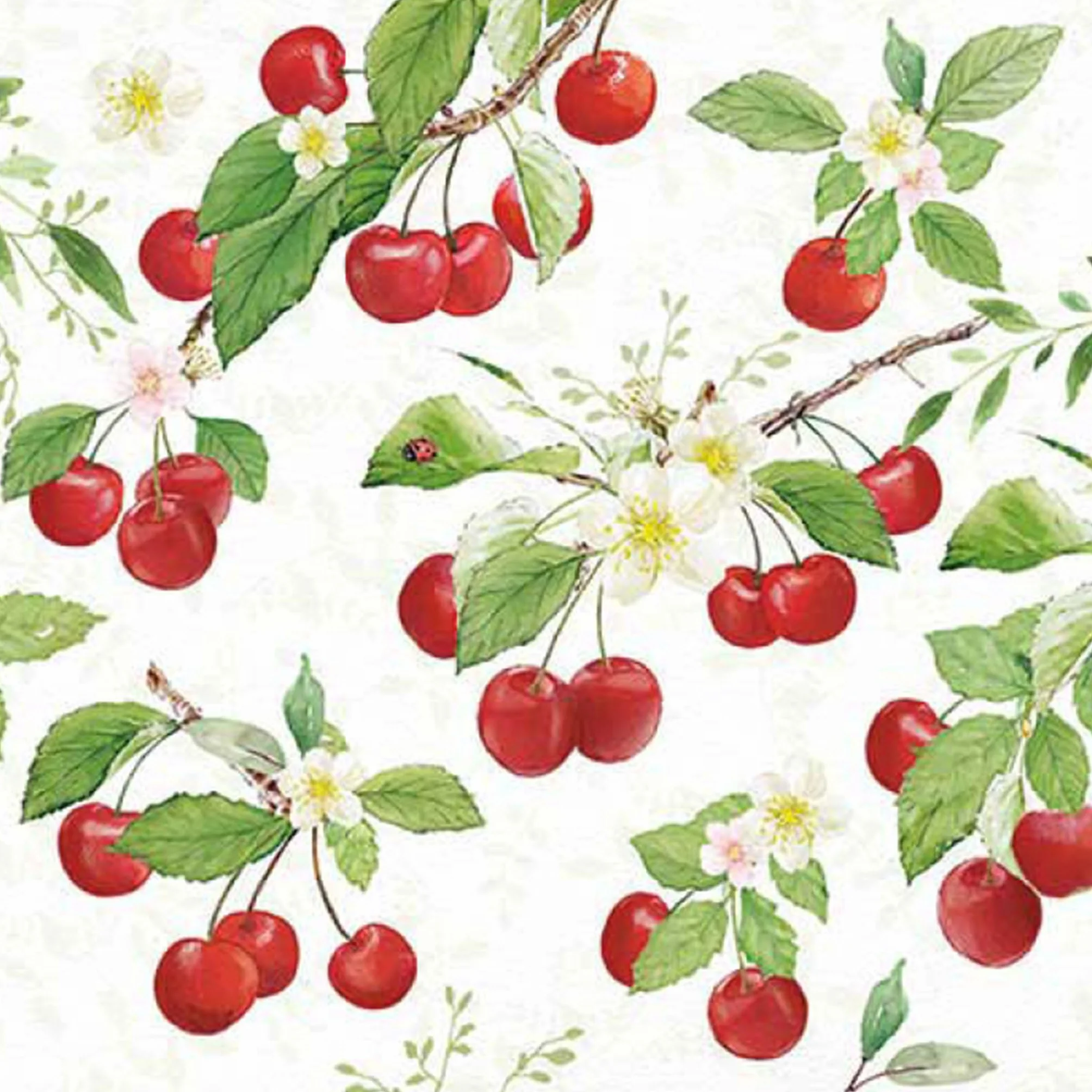 20 serwetek Jedzenie wiśni na gałęziach kwiatów jako dekoracja stołu. Serwetki papierowe z motywem. Również do decoupage i techniki serwetkowej 33 x 33 cm