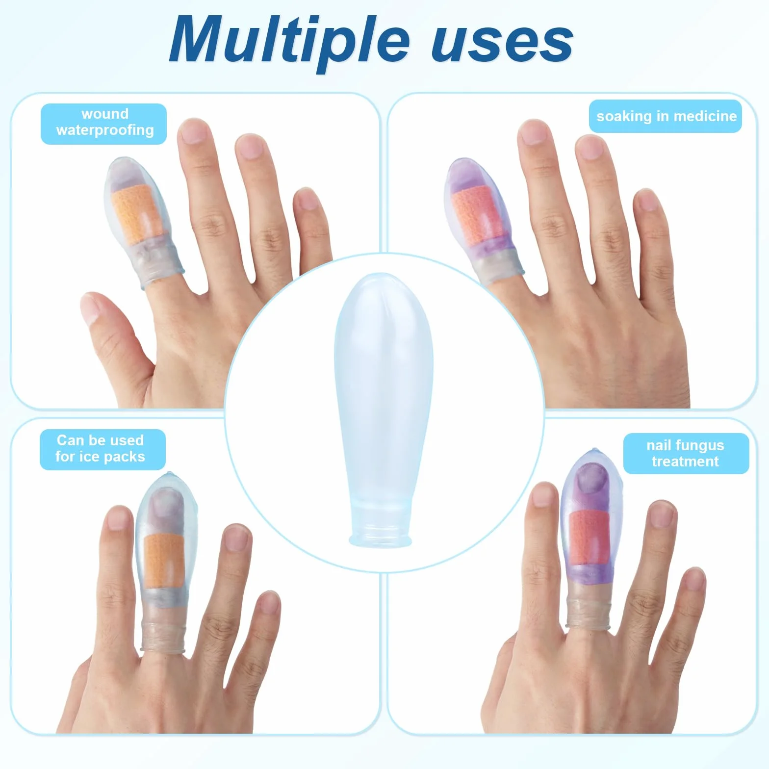 4szt Wodoodporne Ochraniacze na Palce, Wielokrotnego Użytku Silikonowe Wodoodporne z Bandażem Pielęgnacyjnym do Prysznica Pływania Pedicure Manicure Moczenia Paznokci i Ochrony Ran