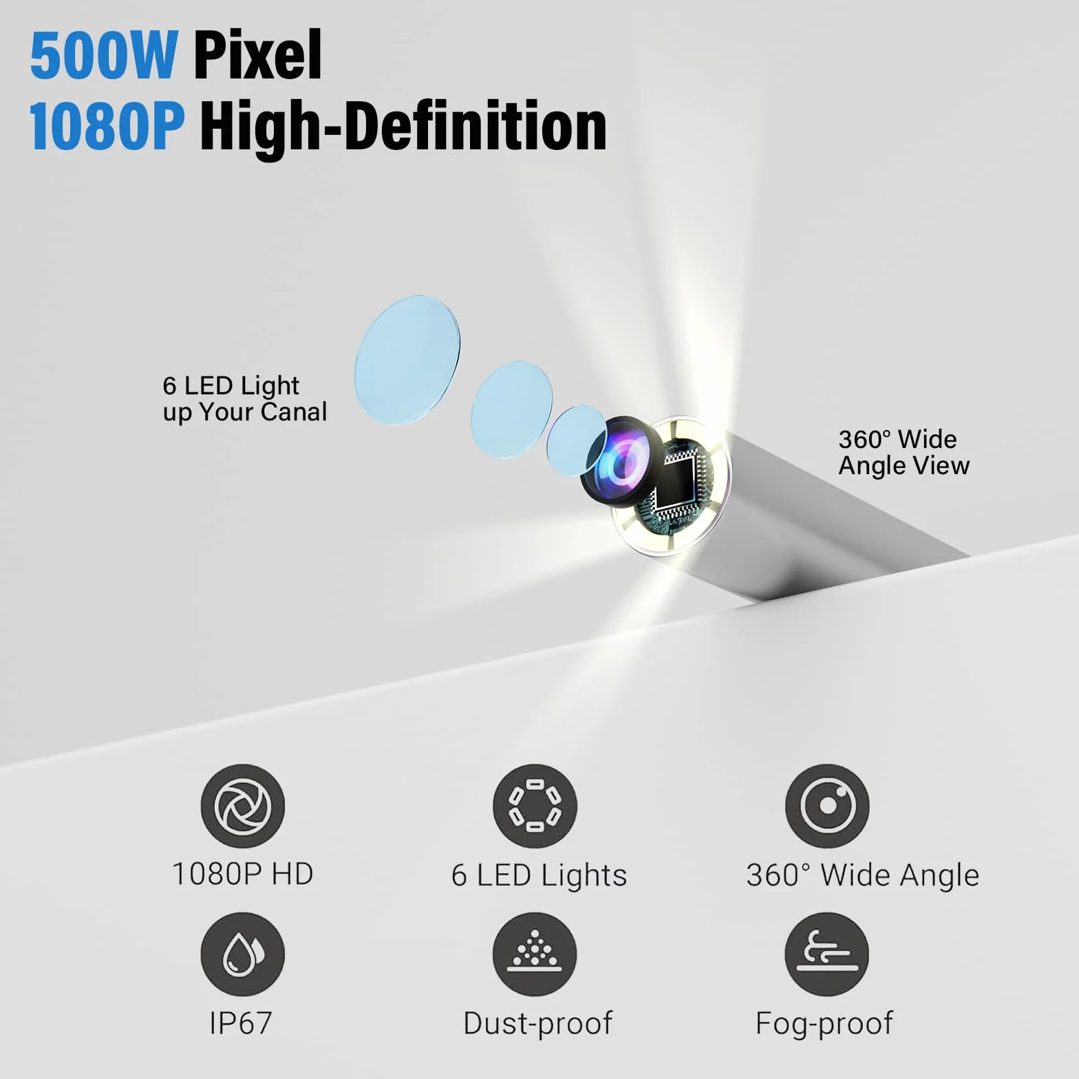 Otoskop do usuwania woskowiny, 1080p, urządzenie do czyszczenia uszu z kamerą, WiFi z kamerą, wodoszczelność IP67, kamera do uszu z 6 diodami LED – otoskop, do iPhone'a, Android, iPada, czarny