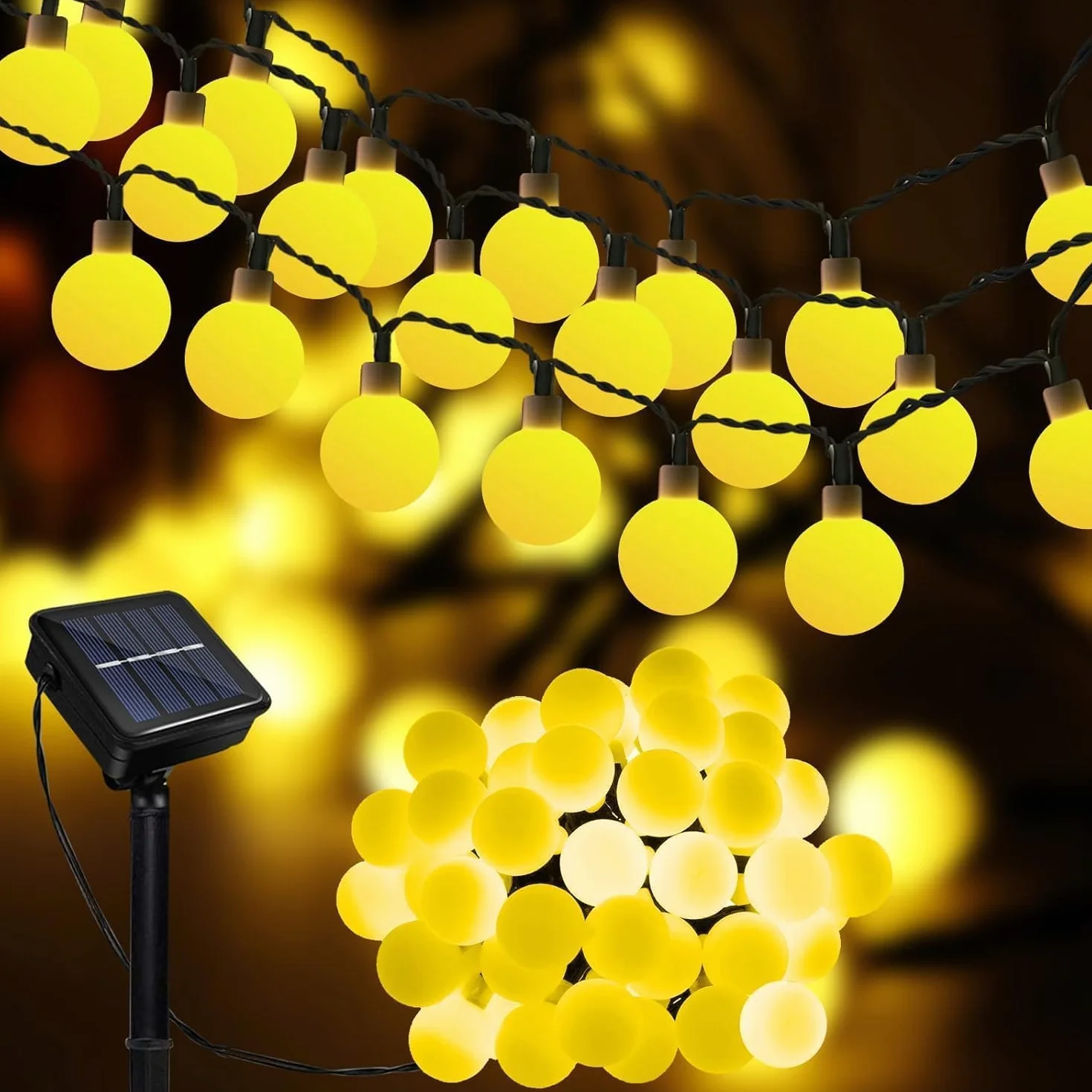 Solarne lampy ogrodowe na zewnątrz, 12 m, 100 diod LED, łańcuch świetlny z 8 trybami, dekoracja na podwórko, kemping, pawilon, imprezę, wesele, werandę, ciepła biel