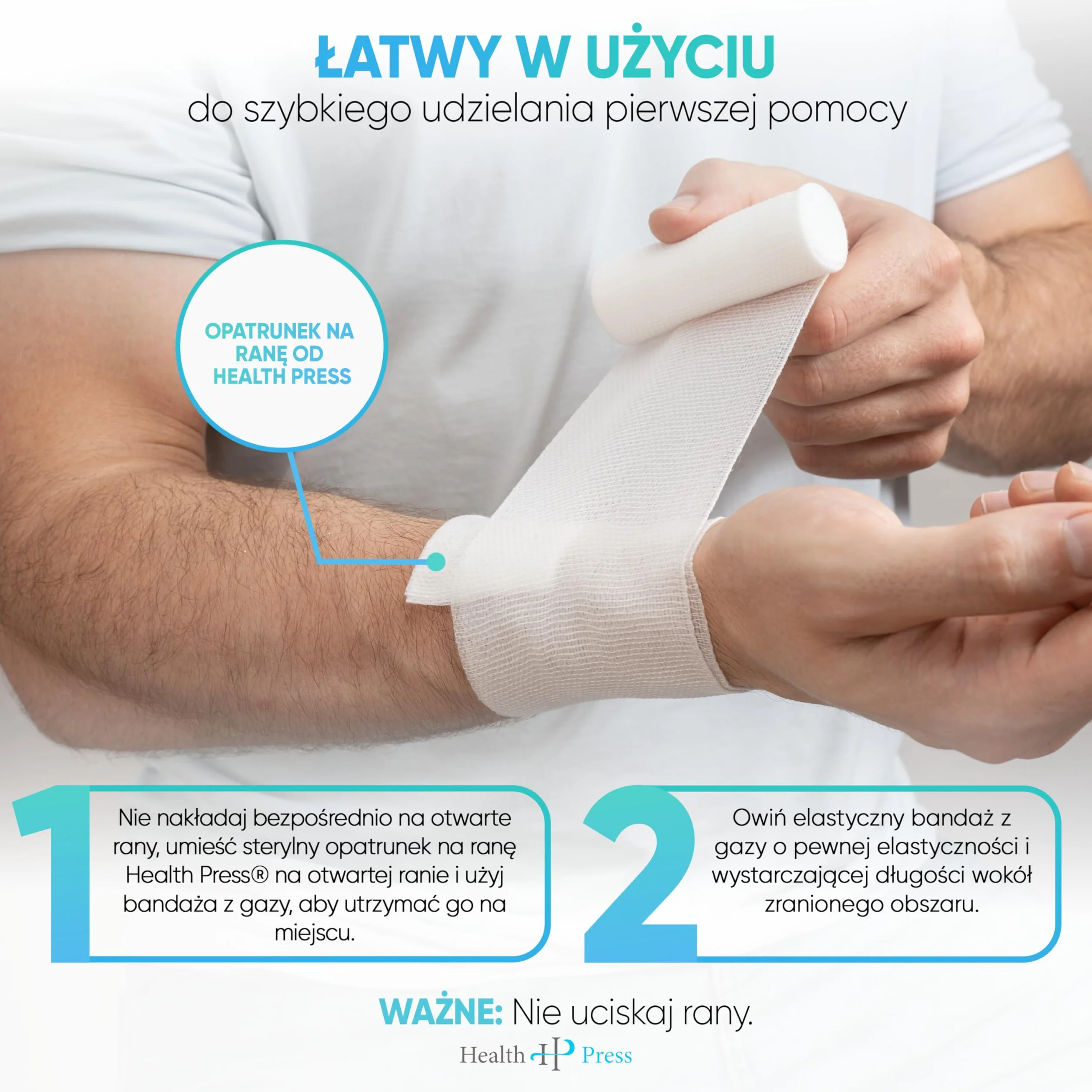Health Press Bandaż z gazy – materiał opatrunkowy (8 cm x 4 m), 20 rolek – elastyczny – produkt medyczny – testowany dermatologicznie – mocujący – idealny do pierwszej pomocy