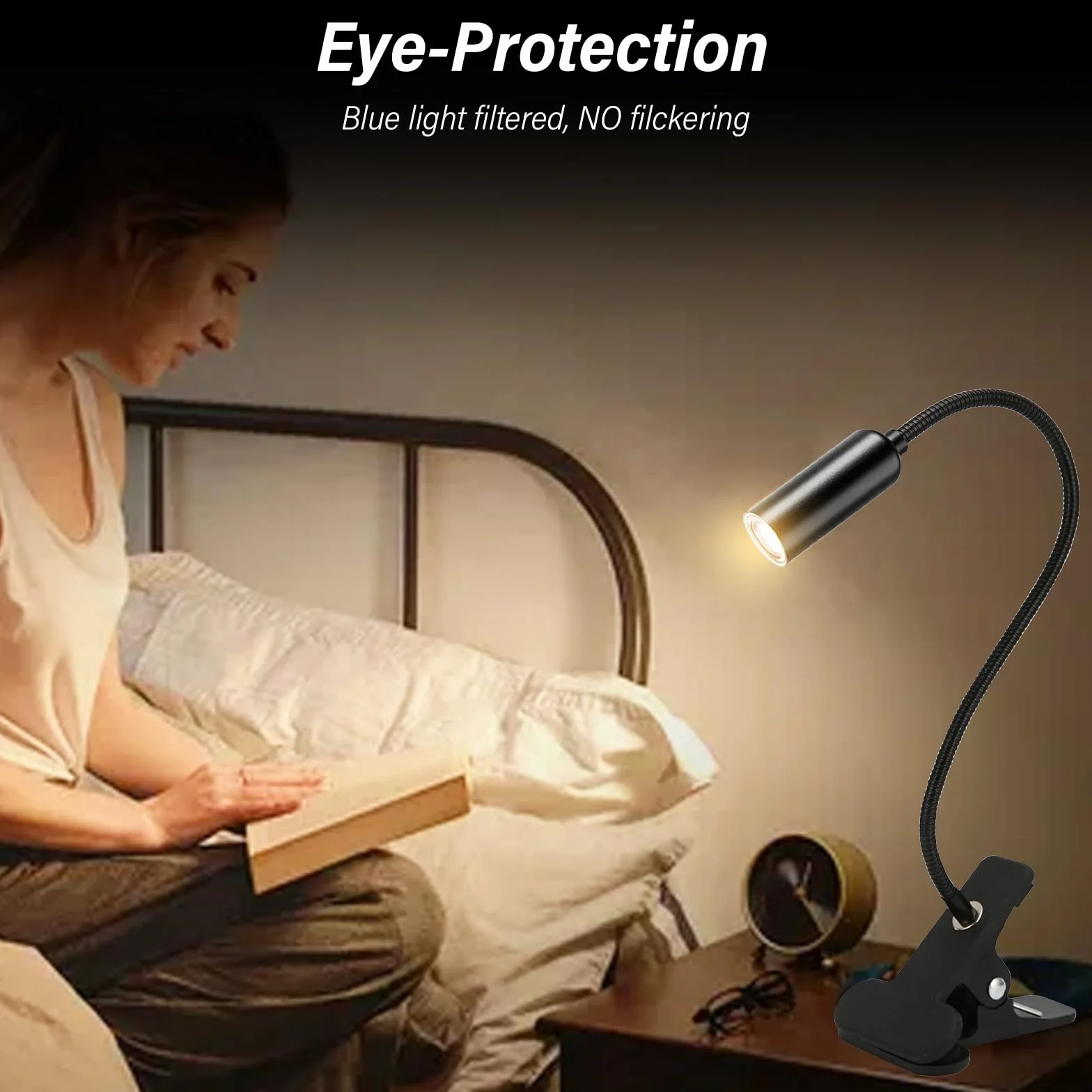 2 sztuki lamp zaciskowych LED z wtyczką, lampa biurkowa LED, zaciskowa, lampka do czytania książek, zacisk kablowy, lampka do czytania, zacisk do łóżka, elastyczna łabędzia szyja 360°, na biurko