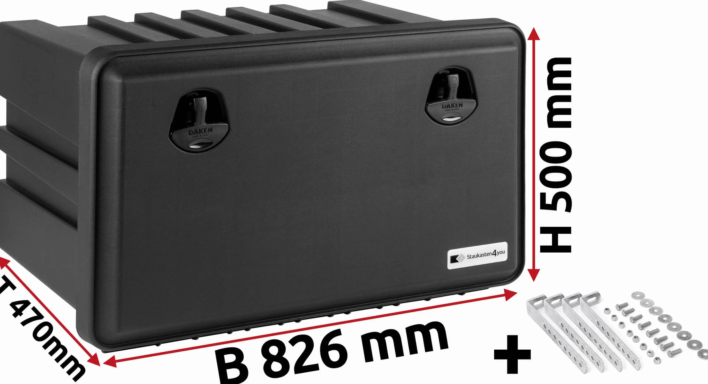 Plastikowa skrzynka do zabudowy 826x500x470mm 127 l, skrzynka narzędziowa, skrzynka magazynowa, skrzynka podburtowa 127 l do pojazdów użytkowych, przyczep, skrzynka magazynowa, skrzynka narzędziowa