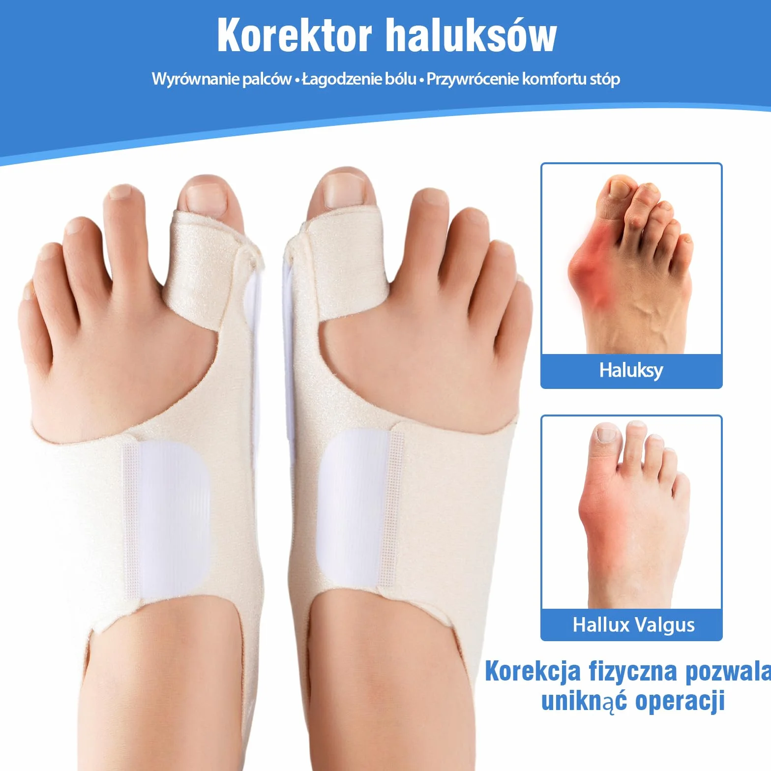 Korektor palucha koślawego dla kobiet i mężczyzn – Regulowana Szyna haluksuów z poduszką żelową dla ulgi w bólu – Uniwersalny rozmiar, 1 para