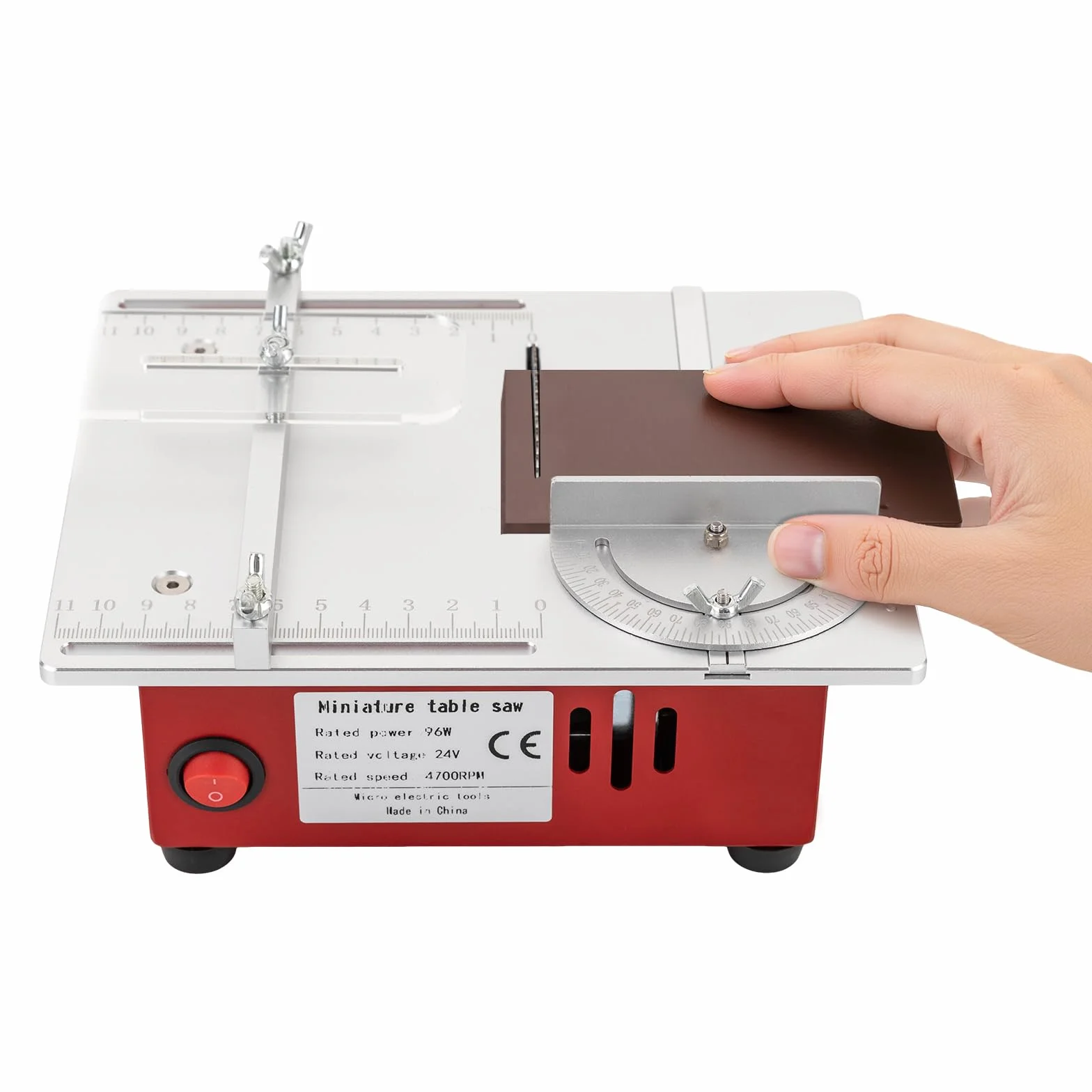 Mini stołowa pilarka tarczowa, precyzyjna elektryczna piła stołowa, 96 W, maszyna do cięcia z 7-biegowym zasilaczem, 4700 obr./min, wielofunkcyjna stołowa piła stołowa, kąt cięcia 0-90°, do żelaza