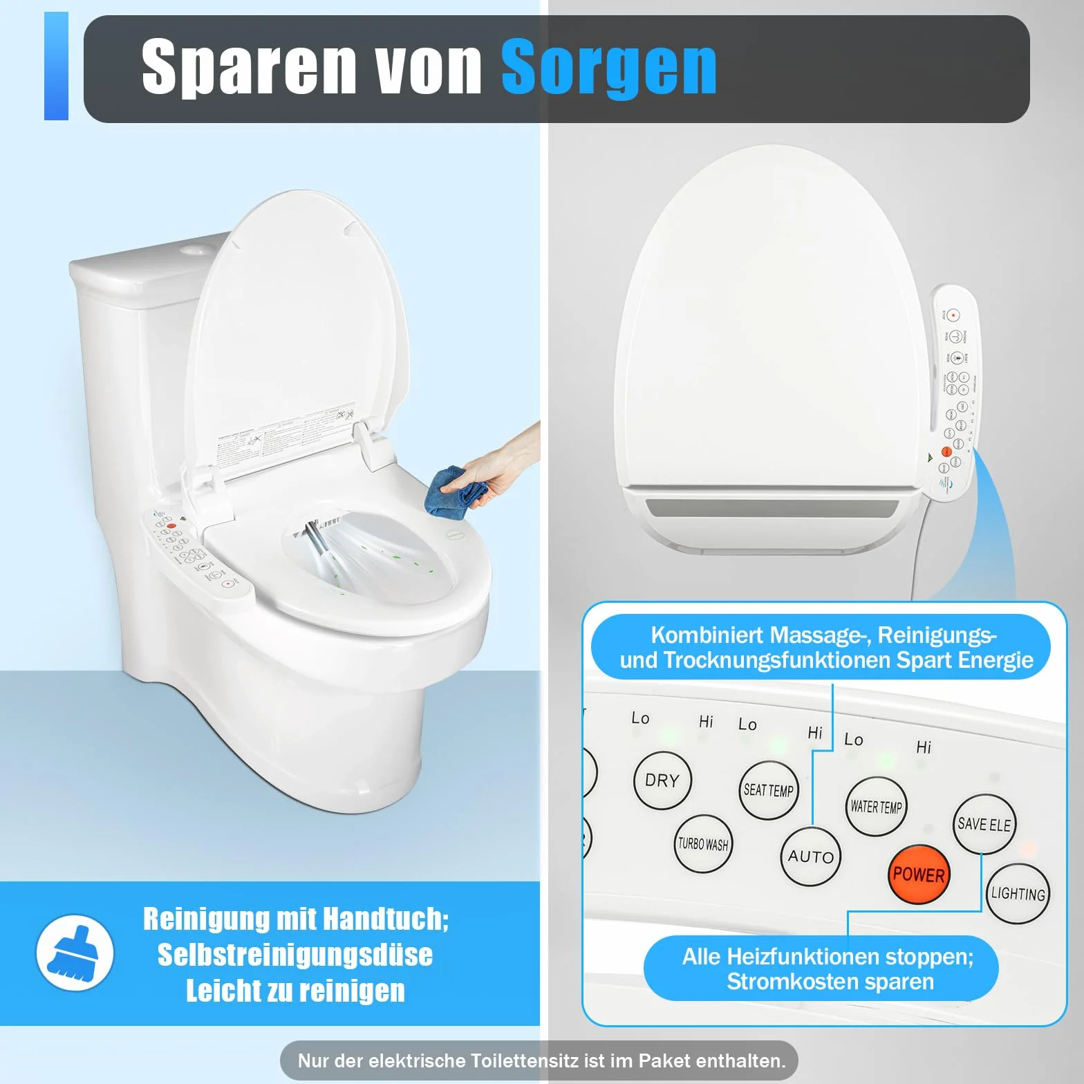 Elektryczny bidet, inteligentna deska sedesowa, podgrzewana toaleta, automatyczne czyszczenie, automatyczna dezodoryzacja dyszy, regulowana temperatura, higieniczne czyszczenie, oszczędność papieru