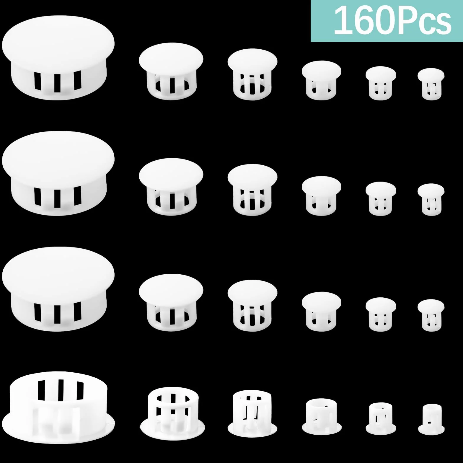 Ouligay 160 szt. 6 rozmiarów plastikowe białe otwory zaślepki z otworem na śrubę pokrywa zatyczki blokujące do mebli szafek 1/10.2 cm 5/40.6 cm 3/20.3 cm 1/5.1 cm 2.5 cm