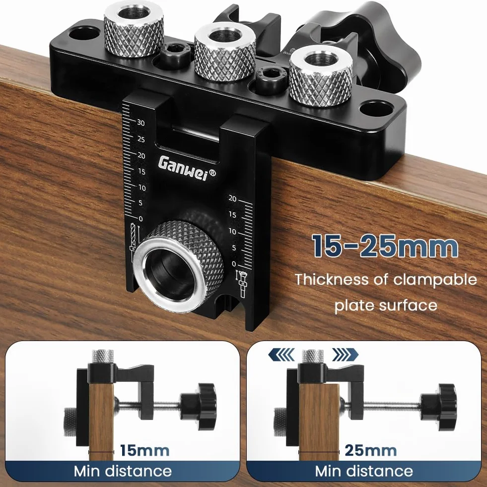 Flintronic 8/10/15 mm szablon wiercenia, kieszonkowy zestaw szablonów 3 w 1, regulowany zestaw prowadnicy wiercenia, narzędzia stolarskie, szablon kołka, do obróbki drewna