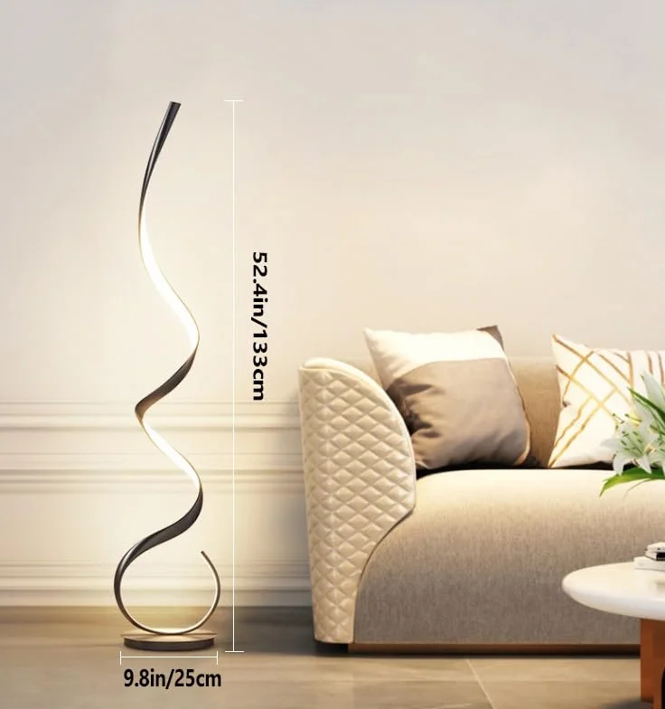 Lampa podłogowa spiralna, lampka do czytania LED z pilotem i przełącznikiem nożnym, bezstopniowa regulacja koloru i jasności do oświetlenia narożnikowego w sypialni, salonie, gabin