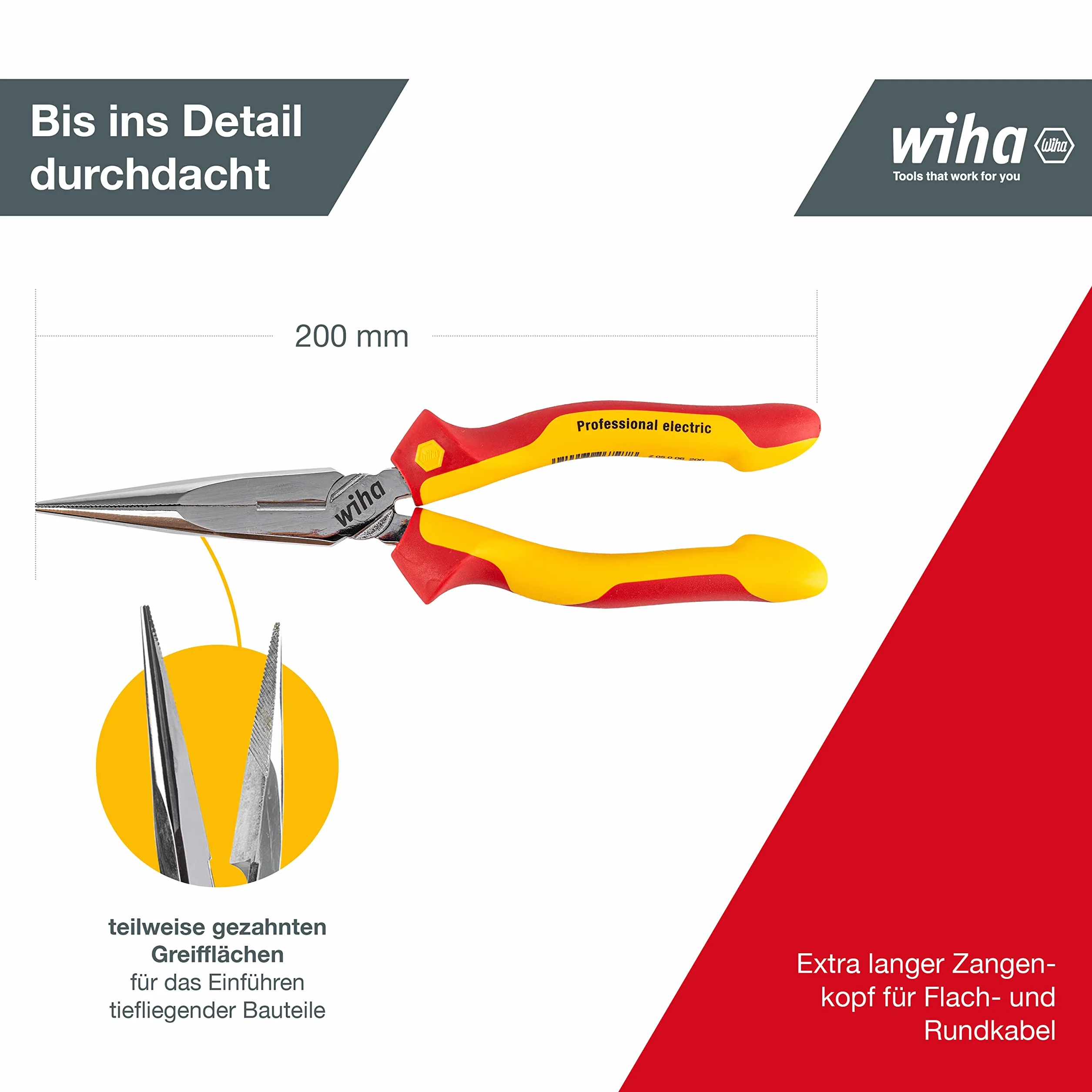 Wiha Szczypce płaskie okrągłe Professional electric 200 mm VDE