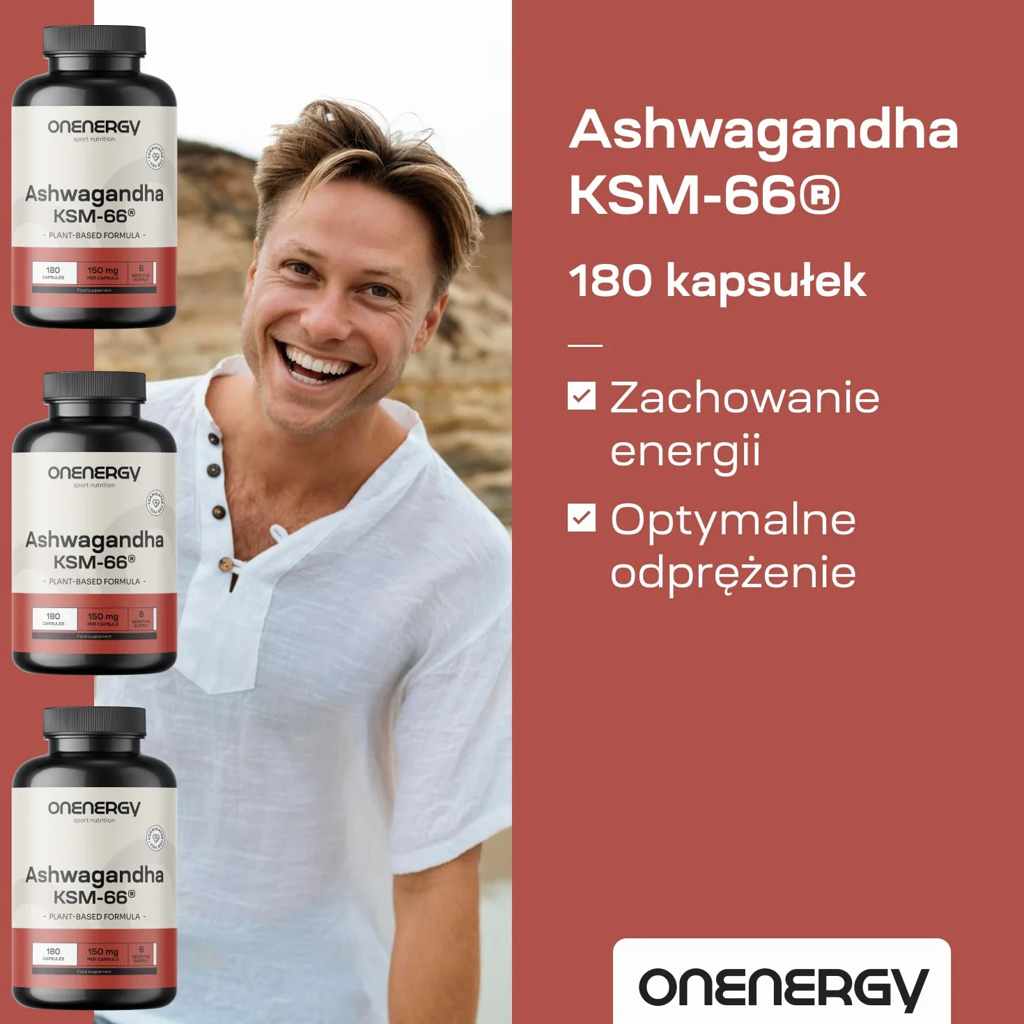 Ashwagandha KSM-66 – 180 Kapsułek Roślinnych – Withania somnifera – Wysoko Skoncentrowany Produkt – Królowa Ajurvedy – 6-miesięczny Zapas – Wsparcie Ciała i Umysłu
