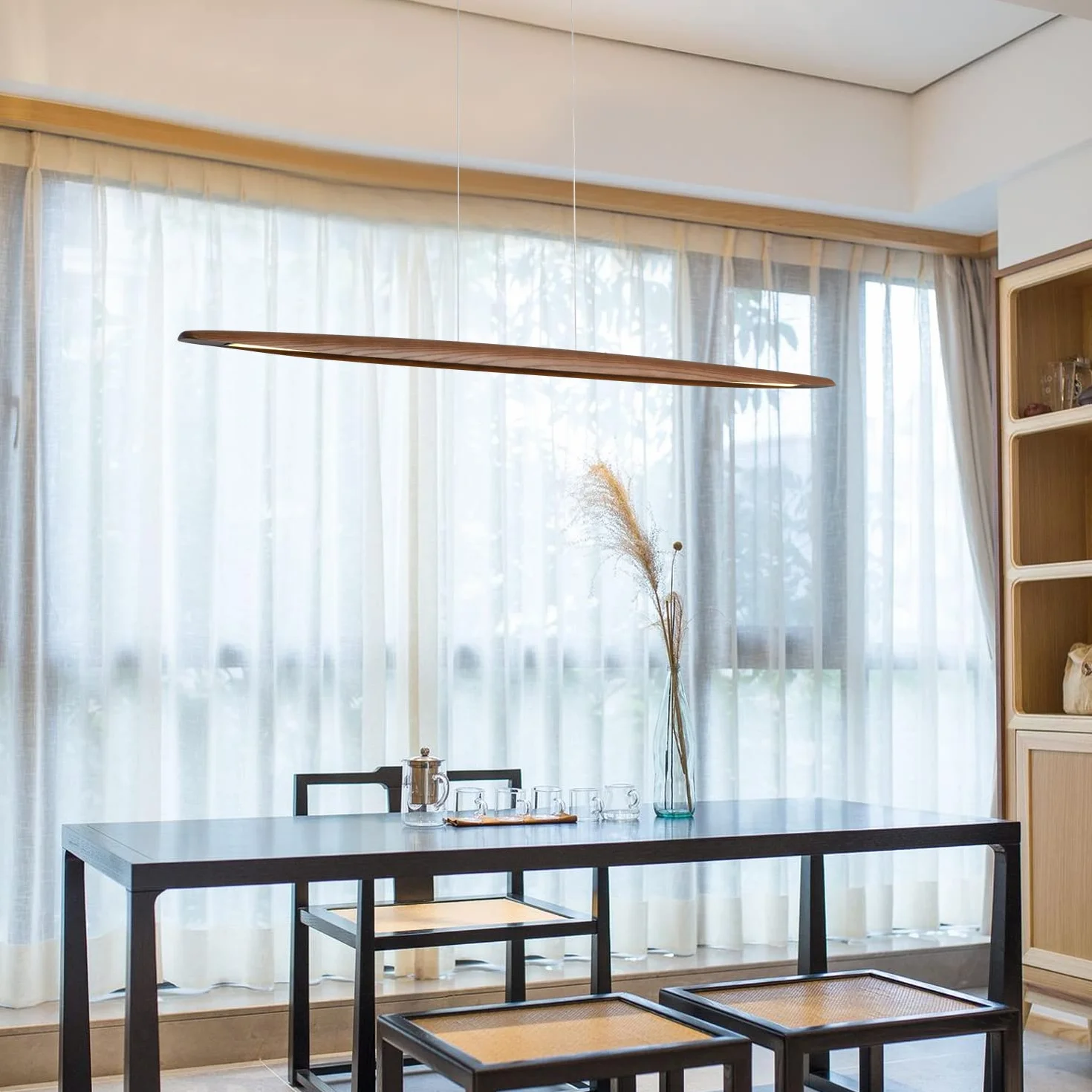 YISDESIGN 180 cm drewniana liniowa lampa wisząca - światła do jadalni i wyspy - LED ściemniany liniowy żyrandol - 40 W - kolor orzecha włoskiego