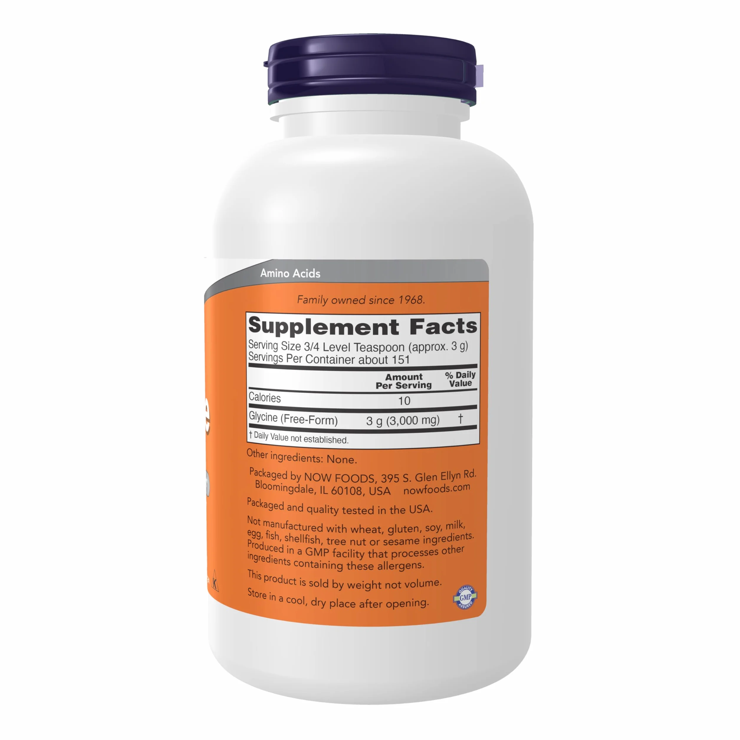 NOW Supplements, Glycine Pure Powder, wspomaga spokojny sen*, wsparcie neuroprzekaźników*, 1 funt