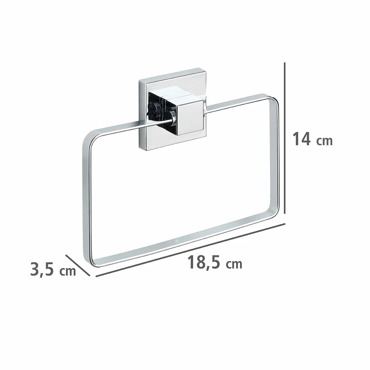 WENKO Vacuum-Loc® Pierścień na ręczniki ścienne, Quadro, wieszak na ręczniki do łazienki i kuchni, mocowanie próżniowe, bez wiercenia, z nierdzewnej, błyszczącej stali nierdzewnej, 18,5 x 14 x 3,5 cm