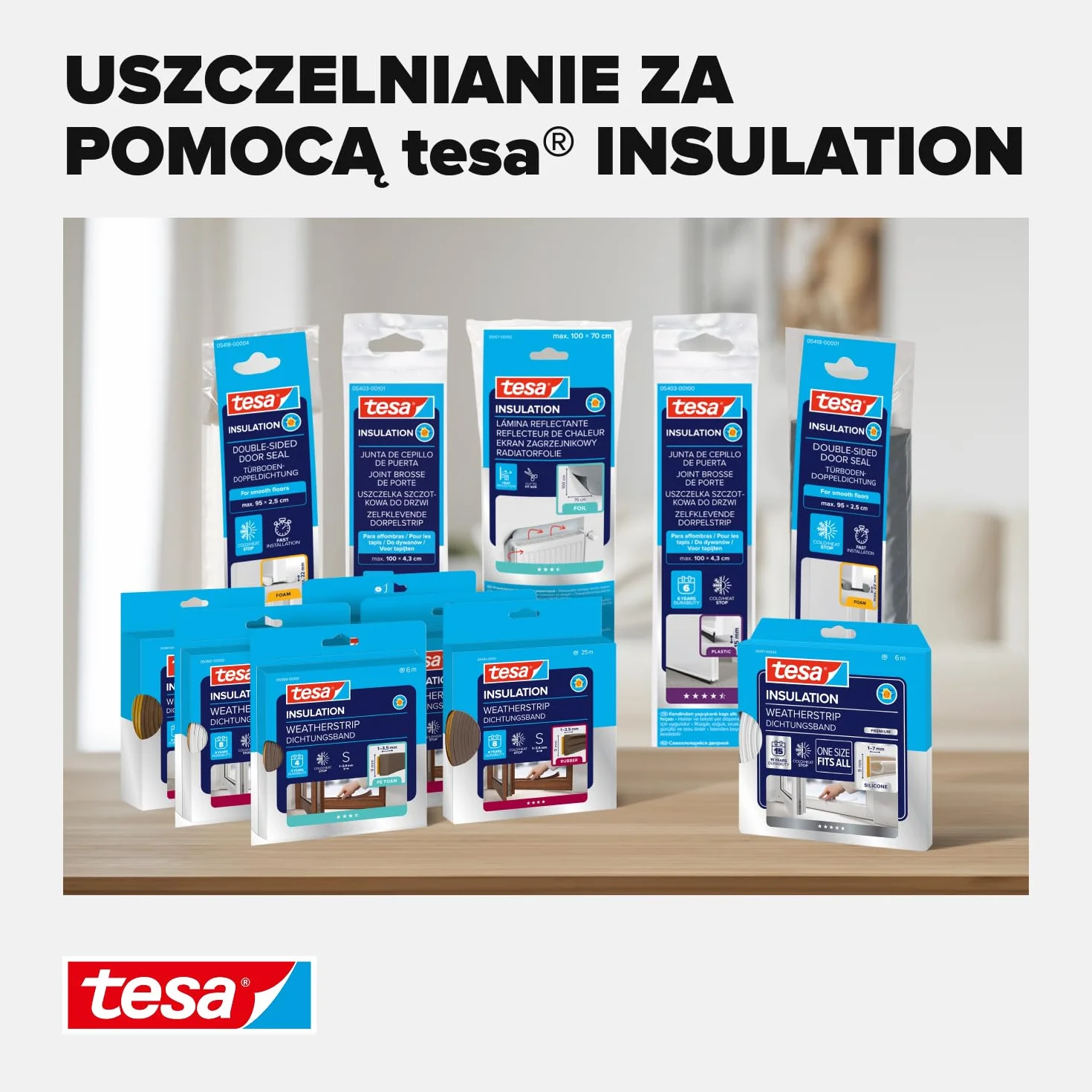 tesa INSULATION Premium taśma uszczelniająca - Samoprzylepna silikonowa uszczelka do izolacji szczelin w oknach i drzwiach - Przezroczysta - 6 m x 9 mm x 7 mm