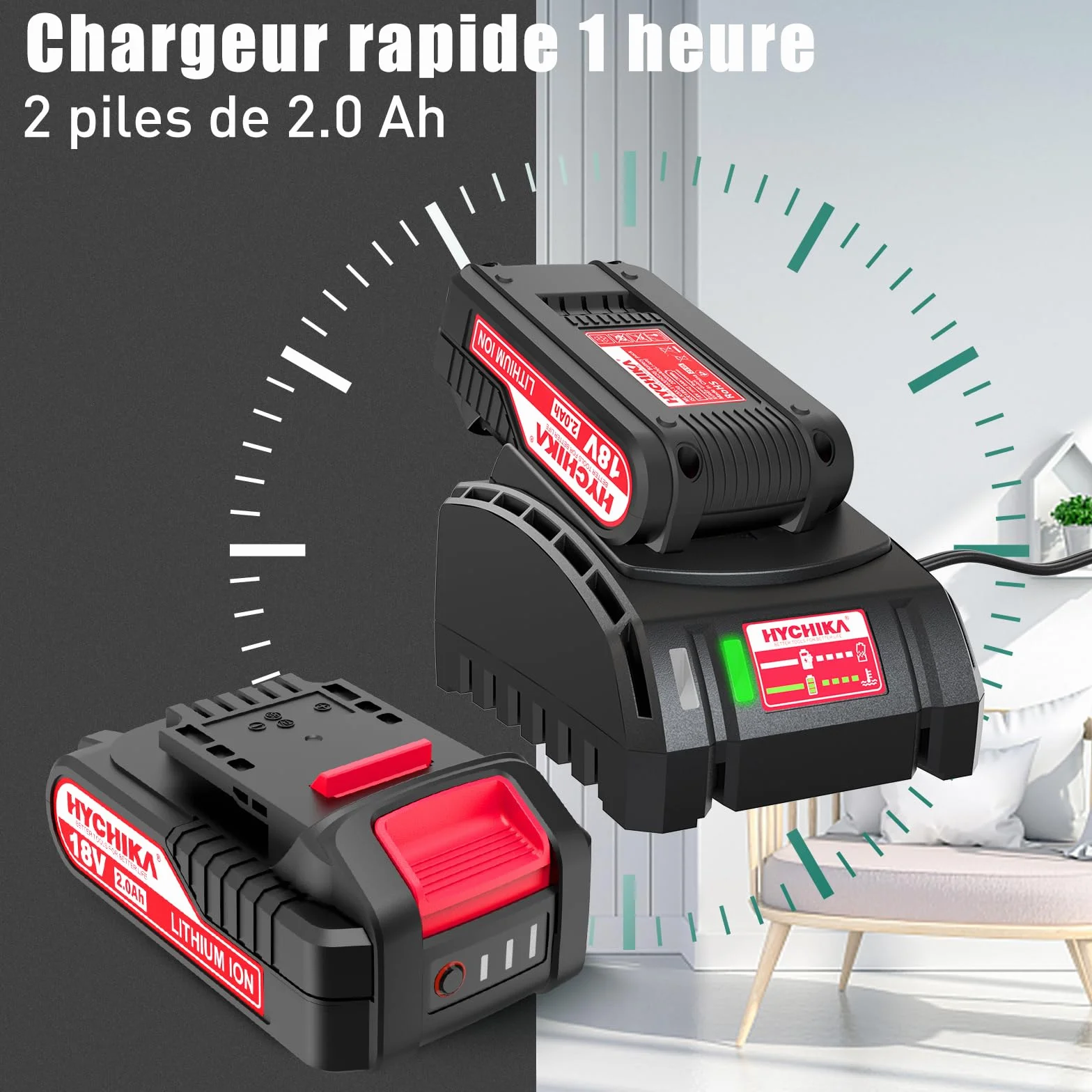 HYCHIKA Piła szablasta, wielofunkcyjna piła uniwersalna 18V z oświetleniem LED, prędkość 0-2800SPM, akumulatory 2x2000 mAh, szybkie ładowanie 1 godzina, idealna do cięcia drewna i metalu