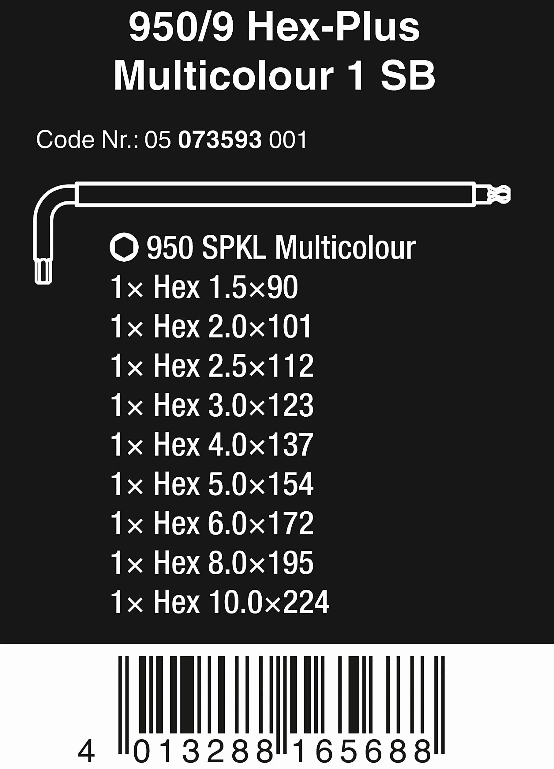 Wera 950/9 Hex-Plus Multicolour 1 Sb Klucze Imbusowe, Wielokolorowy, 22.5 x 7.5 x 1 cm