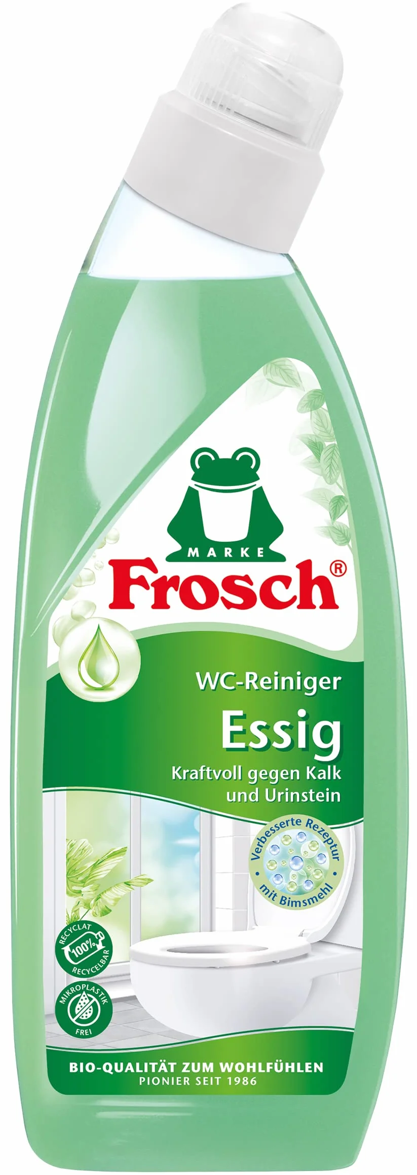 Frosch Środek do czyszczenia WC z octem, płynny środek do czyszczenia toalety, usuwa kamień i kamień moczowy, do mocnego czyszczenia octem i mąką pumeksową, 750 ml