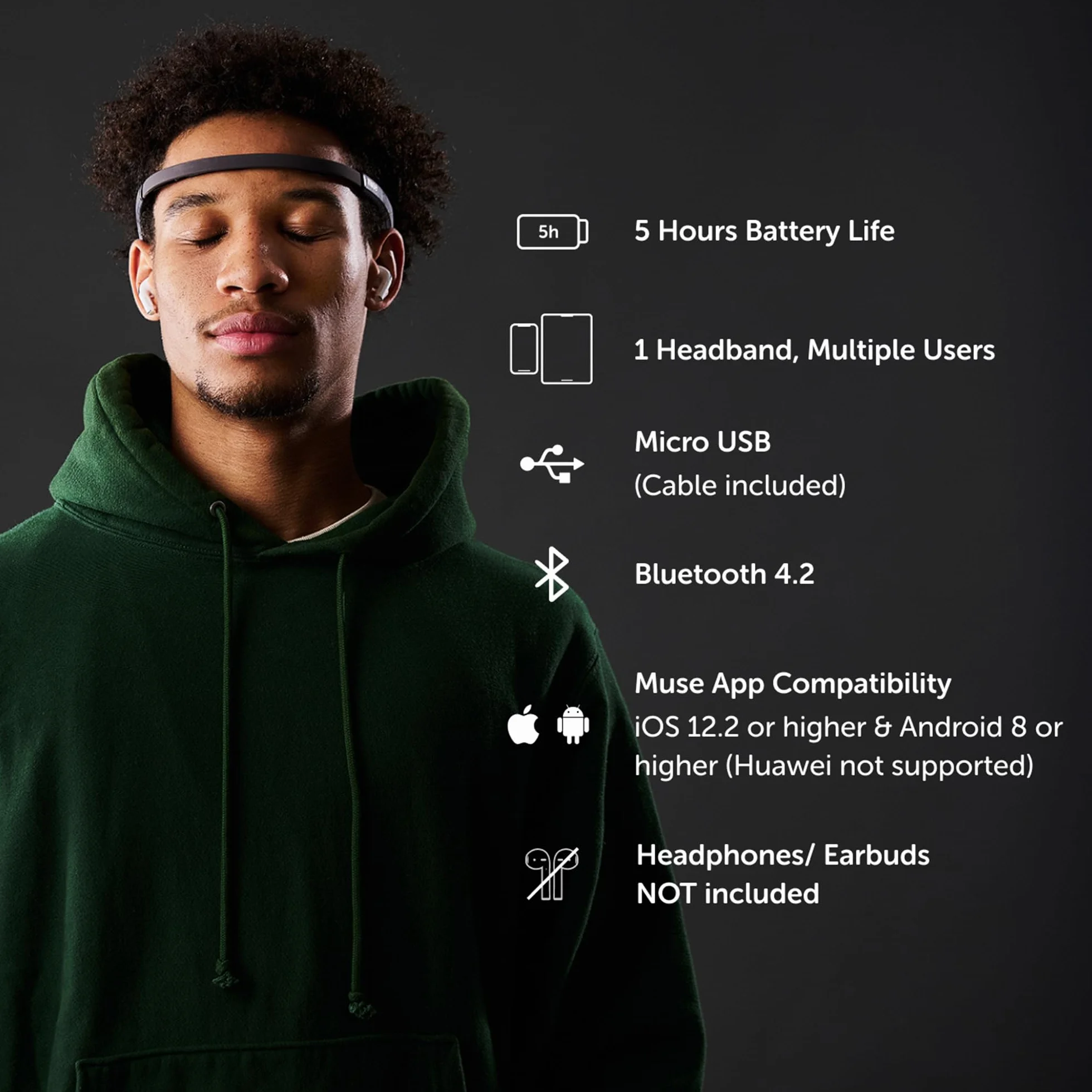 MUSE 2: Opaska na głowę z czujnikiem mózgu USB-C- EEG MUSE opaska na głowę do medytacji - wiele czujników biofeedback urządzenia do użytku domowego z responsywnymi wskazówkami dotyczącymi sprzężenia