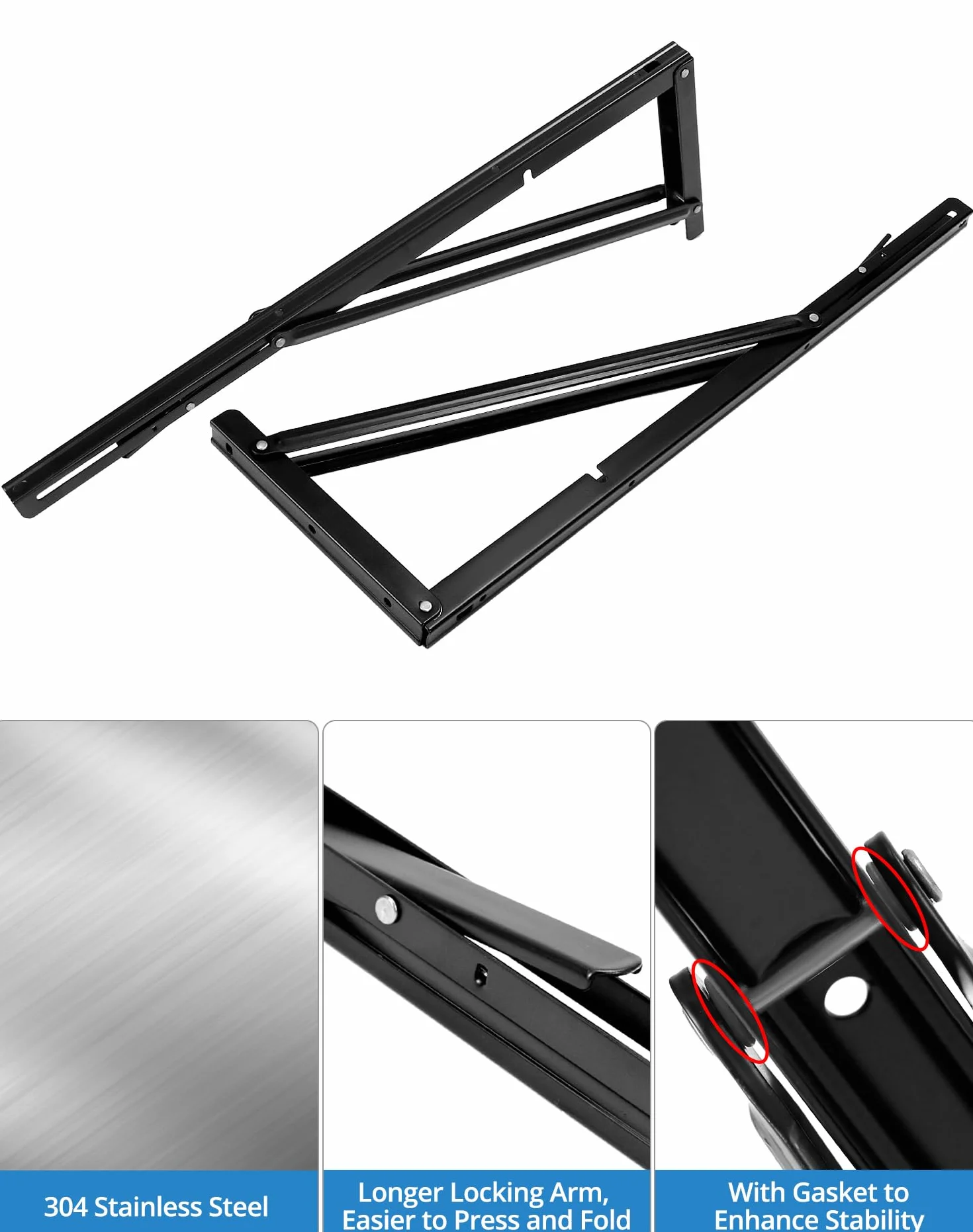 QWORK® 2 sztuki 600mm metalowy wytrzymały składany wspornik, oszczędzający miejsce składany wspornik do stołu warsztatowego dla majsterkowiczów, nośność 150kg