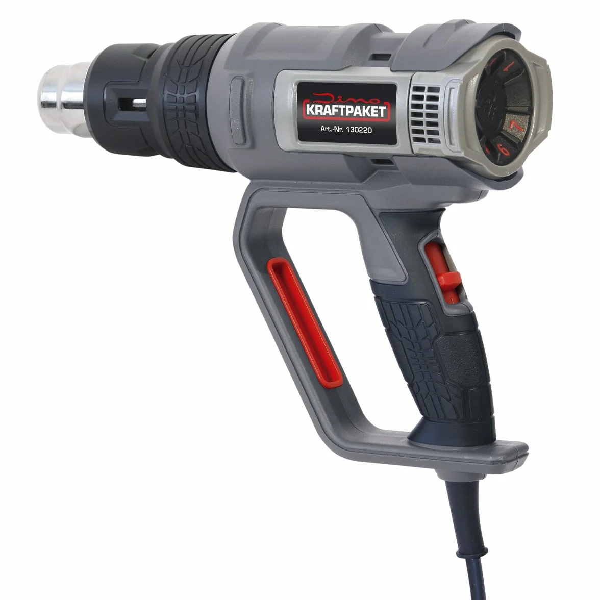 Dino KRAFTPAKET Pistolet na gorące powietrze typu "zrób to sam" 2000 W (10 (3+7) poziomów temperatury: 50-600°C, powietrze: 250-500 l/min), dmuchawa gorącego powietrza z elementem grzejnym Mica,