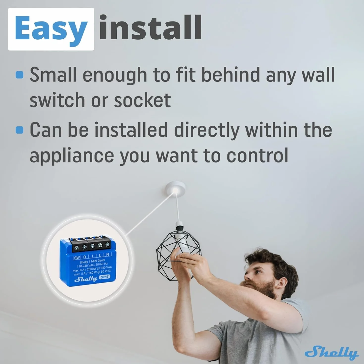 Shelly 1 x mini 3 generacji, 4-pak, WiFi i Bluetooth, 1 kanał 8 A, inteligentny przełącznik domowy, kompatybilny z Alexa i Google Home, aplikacja na iOS/Android, suche kontakty