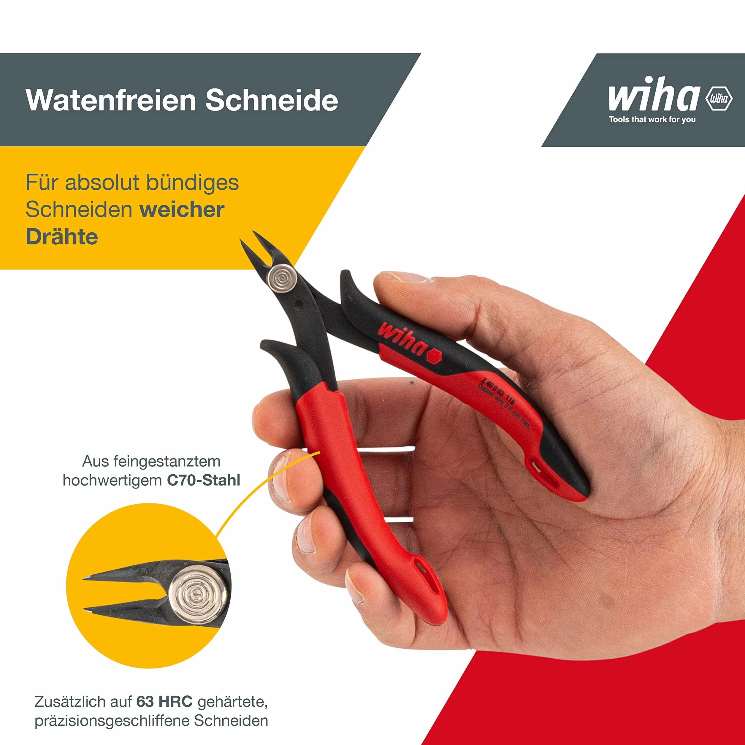 Wiha Szczypce ciętece po ukosie Electronic z bardzo wąską główką, bez zjazdu 128 mm, 5 1/8" (26812)