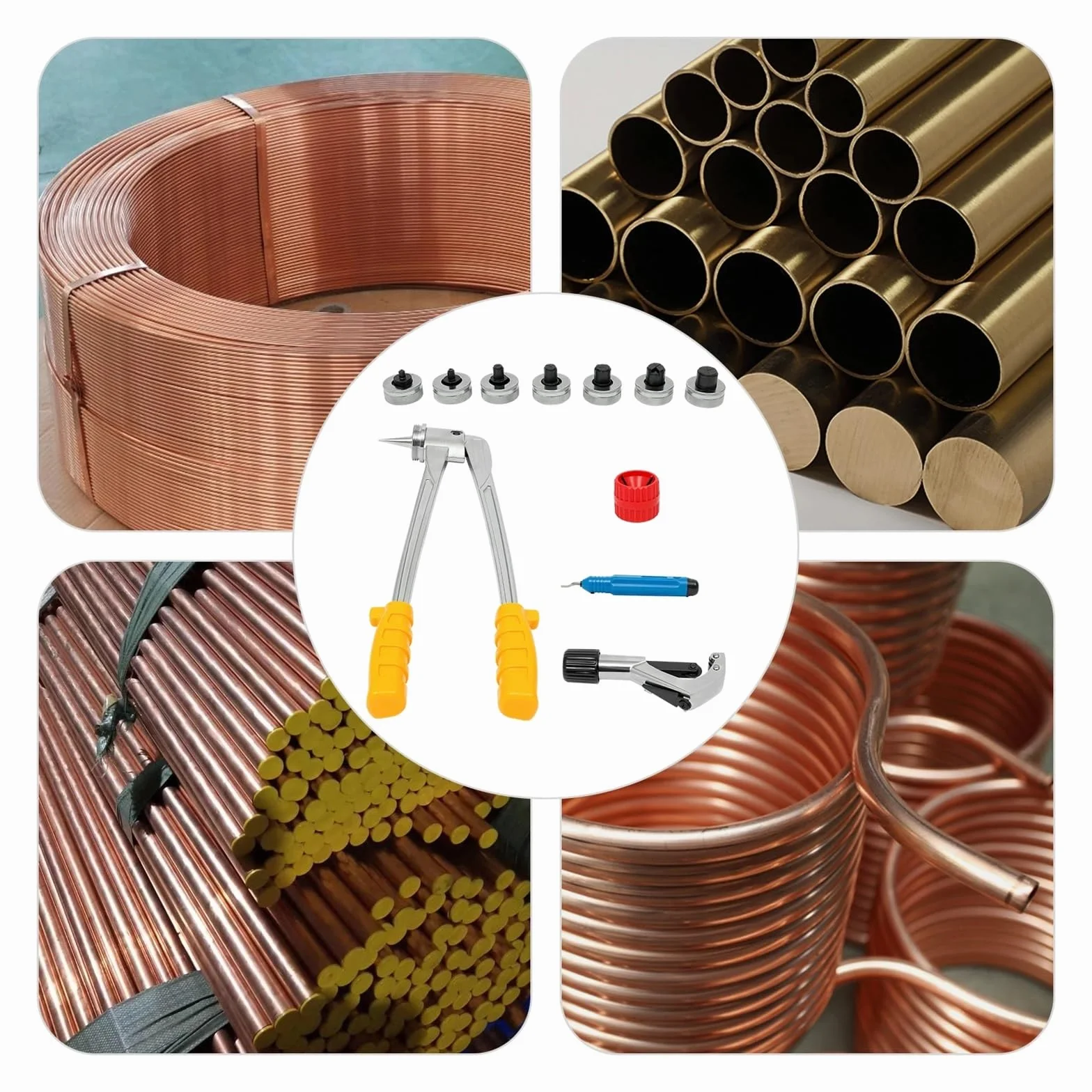 Ekspander Rurowy, Zestaw szczypiec do rur rozprężnych 4-28 mm, 7 głowic miedzianych aluminiowych + narzędzie zaciskania skrzynek, niebieskie