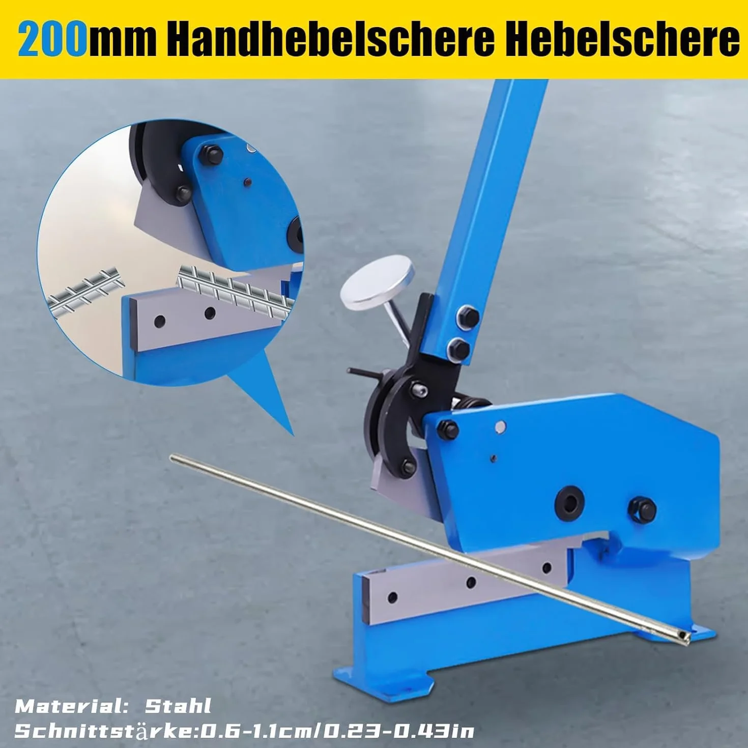 Ręczne nożyce do metalu, ręczne narzędzie do cięcia blachy stalowej 6 mm, okrągła i płaska stal, regulowany zacisk, długi uchwyt, idealne do garażu i warsztatu, nie wymaga prądu