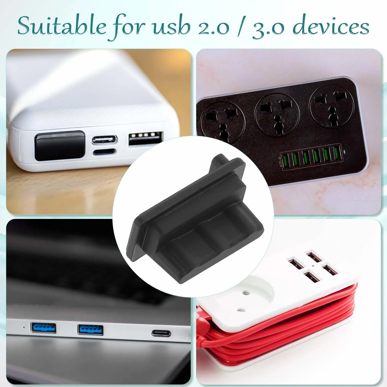 20 sztuk zatyczek ochronnych USB, zatyczki przeciwpyłowe typu USB-A, silikonowe, chronią każde złącze USB-A, zatyczki chroniące przed kurzem, nadają się do laptopów i komputerów stacjonarnych (czarne)