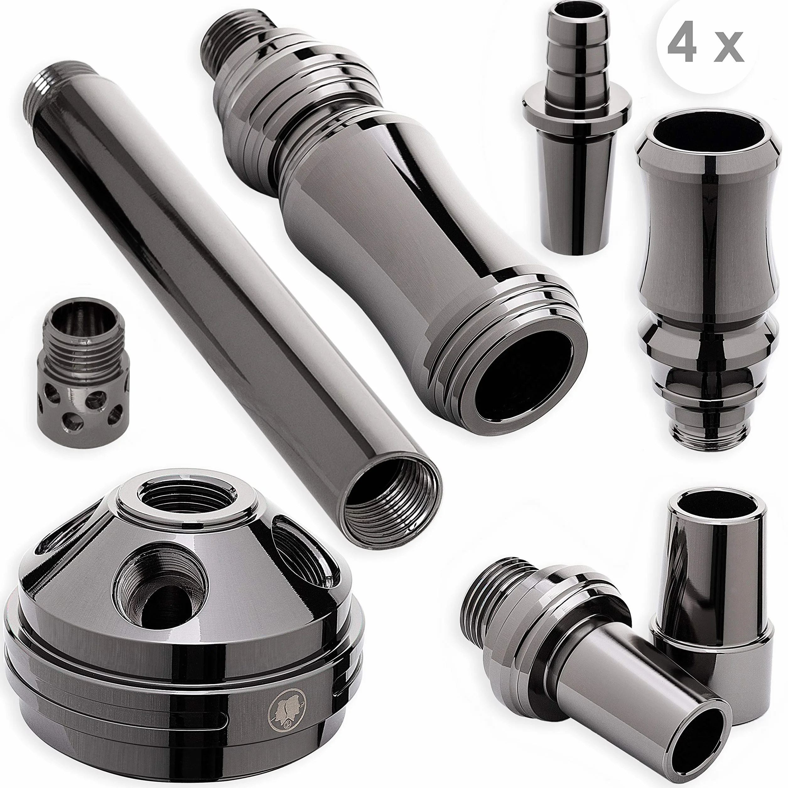 DILAW Kompletny zestaw sziszy Smart to go 38 cm stal nierdzewna mini hookah 4 przyłącza 4 adaptery szklane