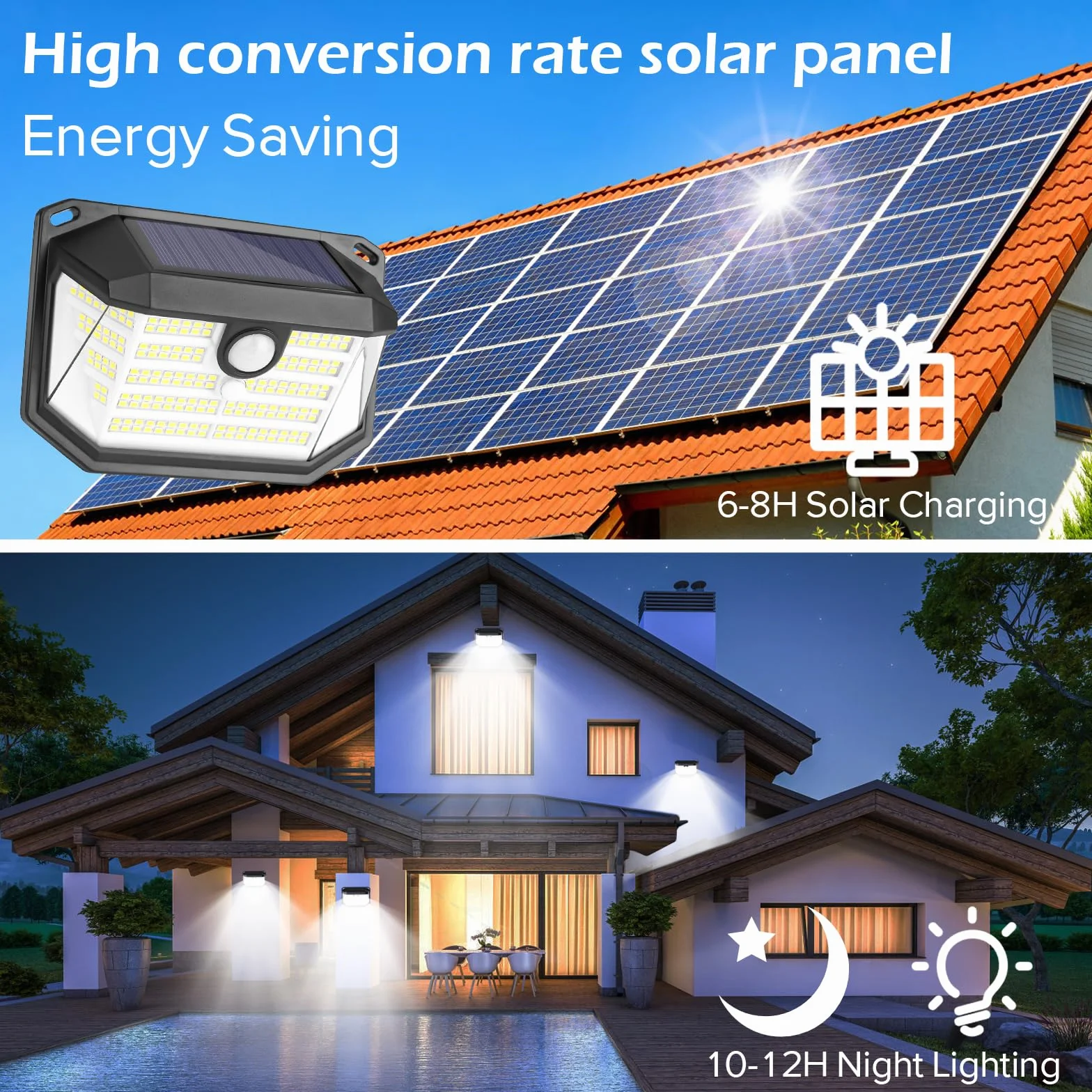 Solarna lampa zewnętrzna z czujnikiem ruchu, 230 diod LED, 3 tryby pracy, lampa solarna do użytku na zewnątrz, IP65, wodoszczelna lampa solarna do ogrodu, garażu, na zewnątrz (4 sztuki)