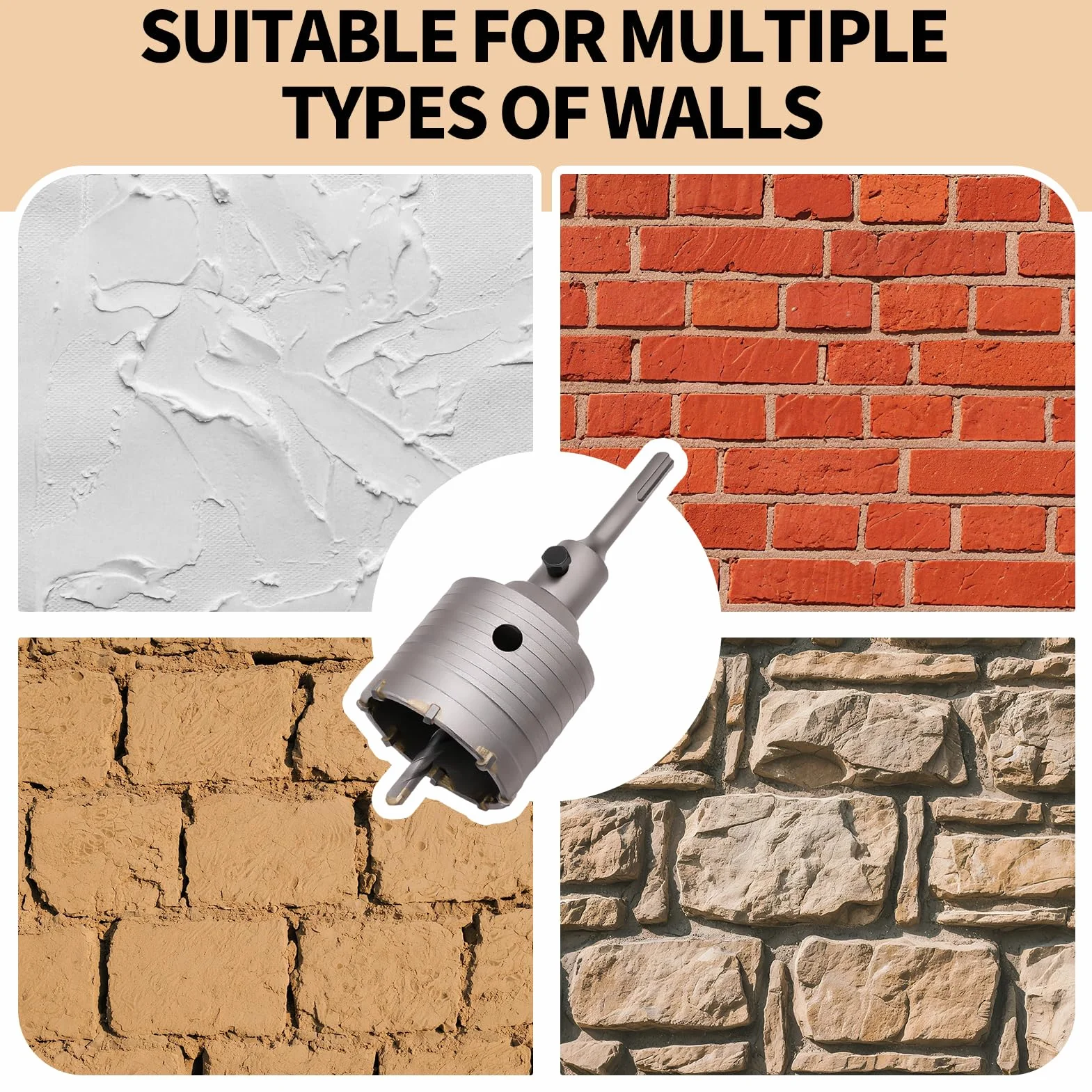 Wyrzynarka do betonu 68 mm, otwornica do betonu z adapterem SDS Plus, frez do betonu do wiercenia ścian w cegle, glinie i betonie, narzędzie do prac murarskich (68 mm)